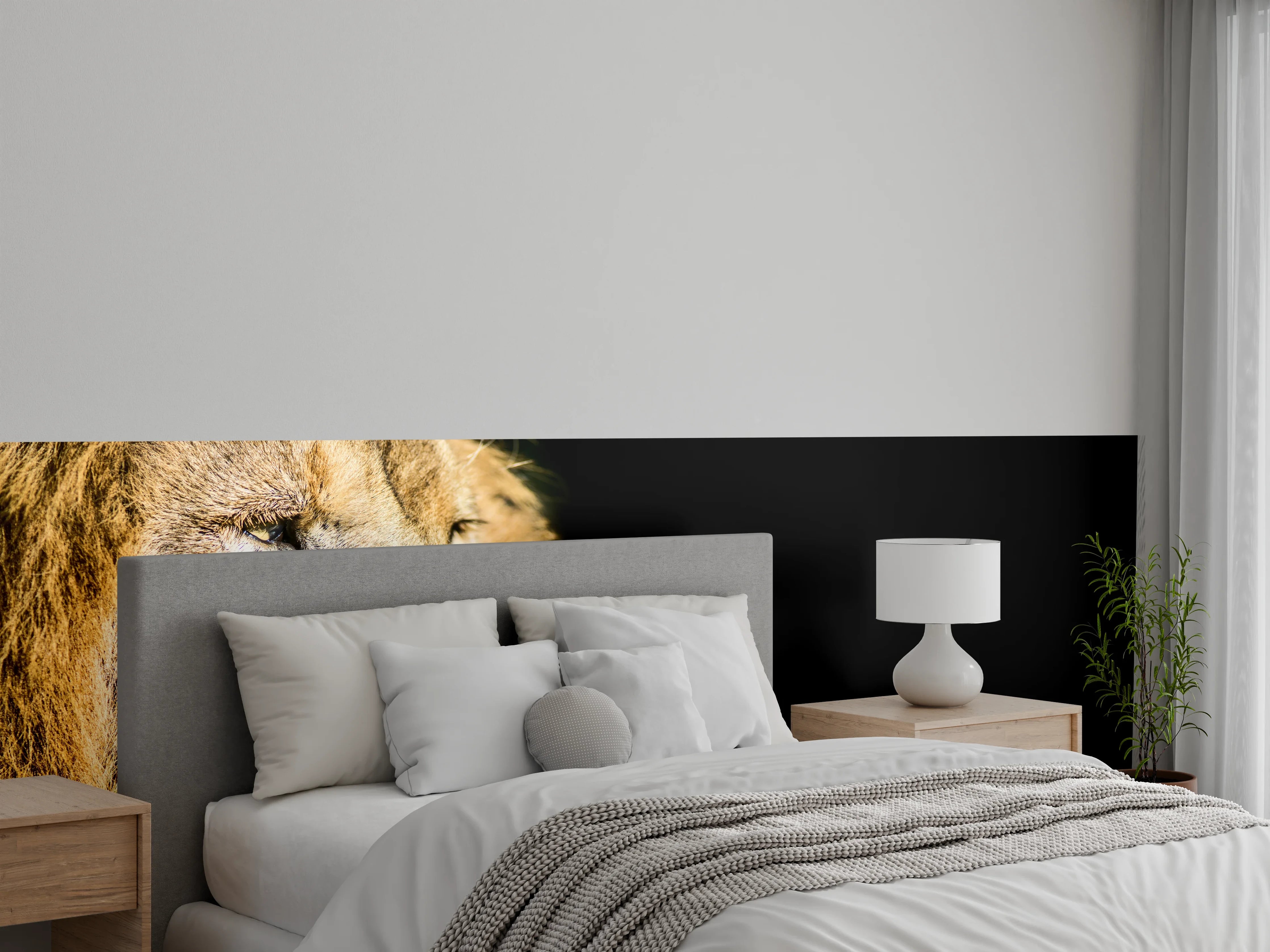 Wandverkleidung Schlafzimmer - Alter Löwe auf schwarzem Hintergrund