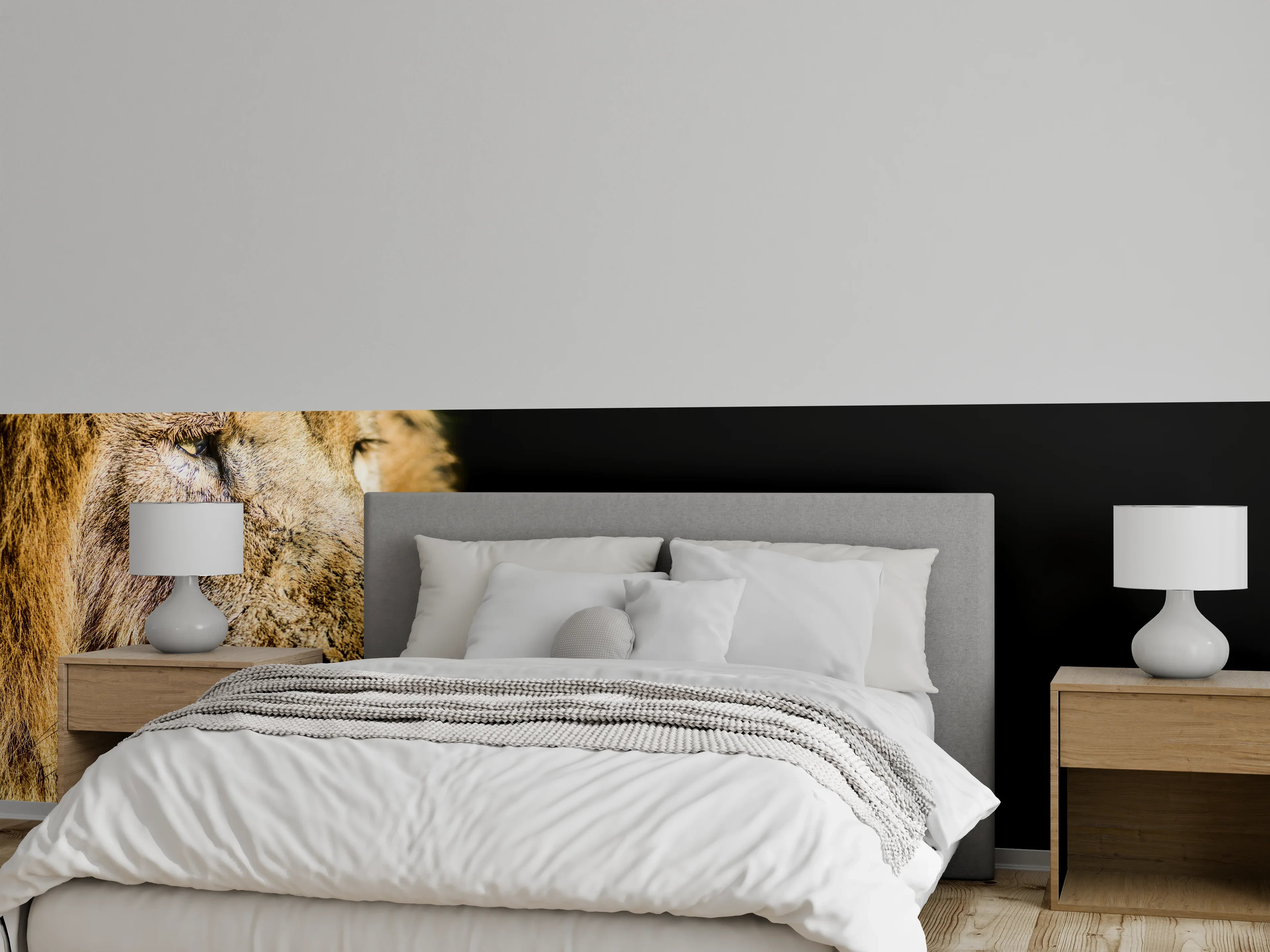 Wandverkleidung Schlafzimmer - Alter Löwe auf schwarzem Hintergrund