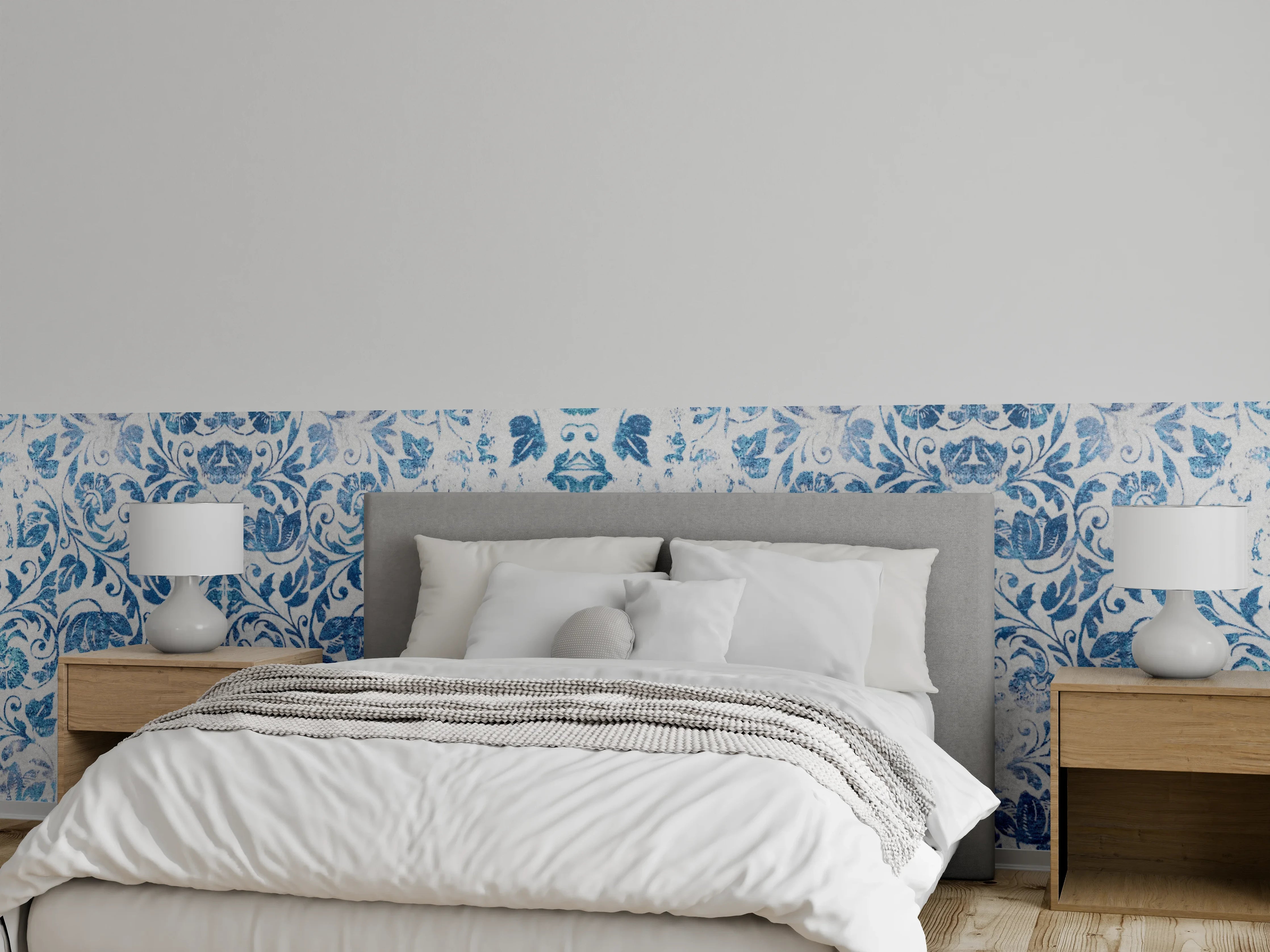 Wandverkleidung Schlafzimmer - Altes Abgenutztes Damast Patchwork Vintage Motiv
