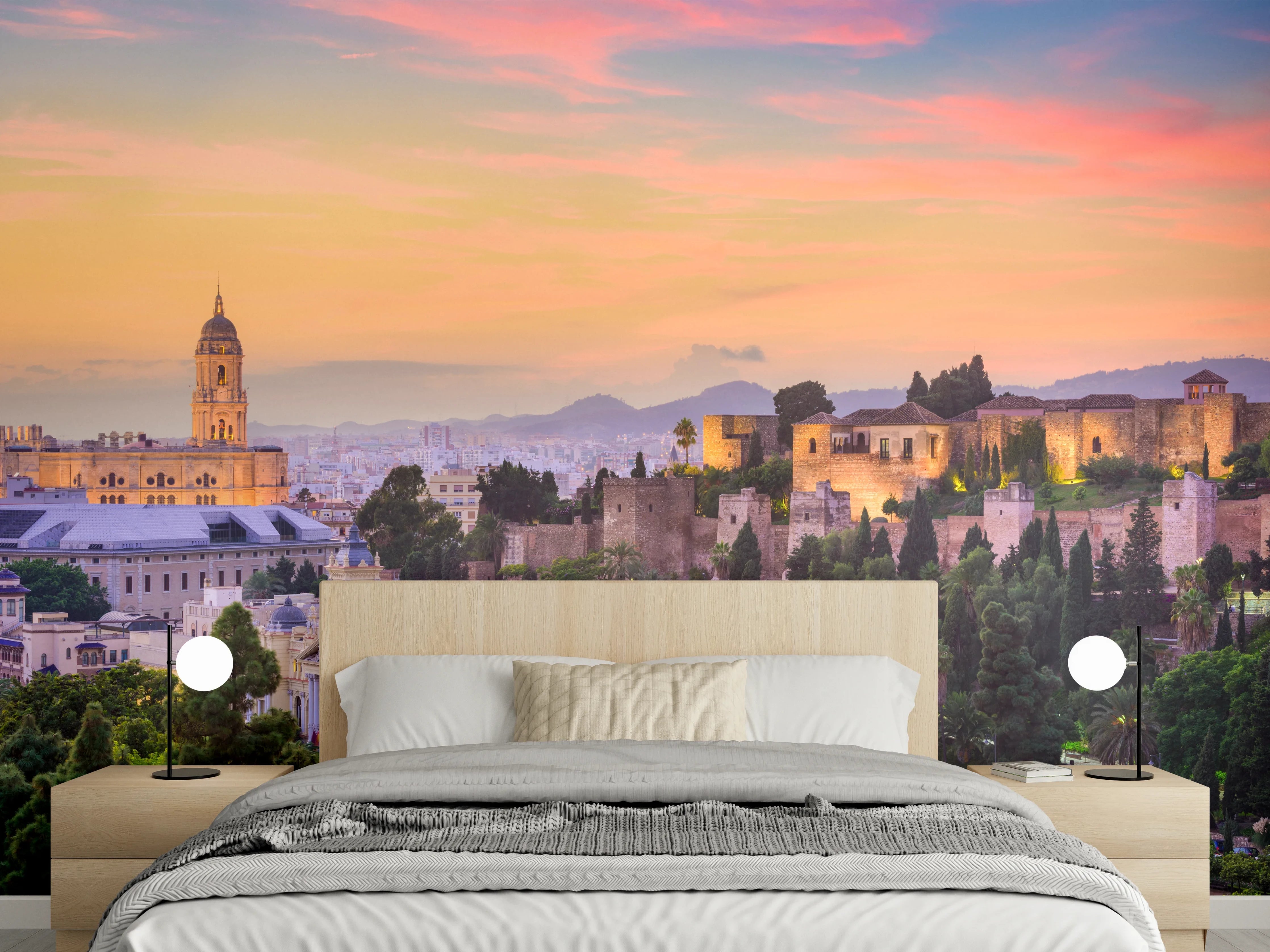 Wandverkleidung Schlafzimmer - Andalusien Skyline Sonnenuntergang Wandbild