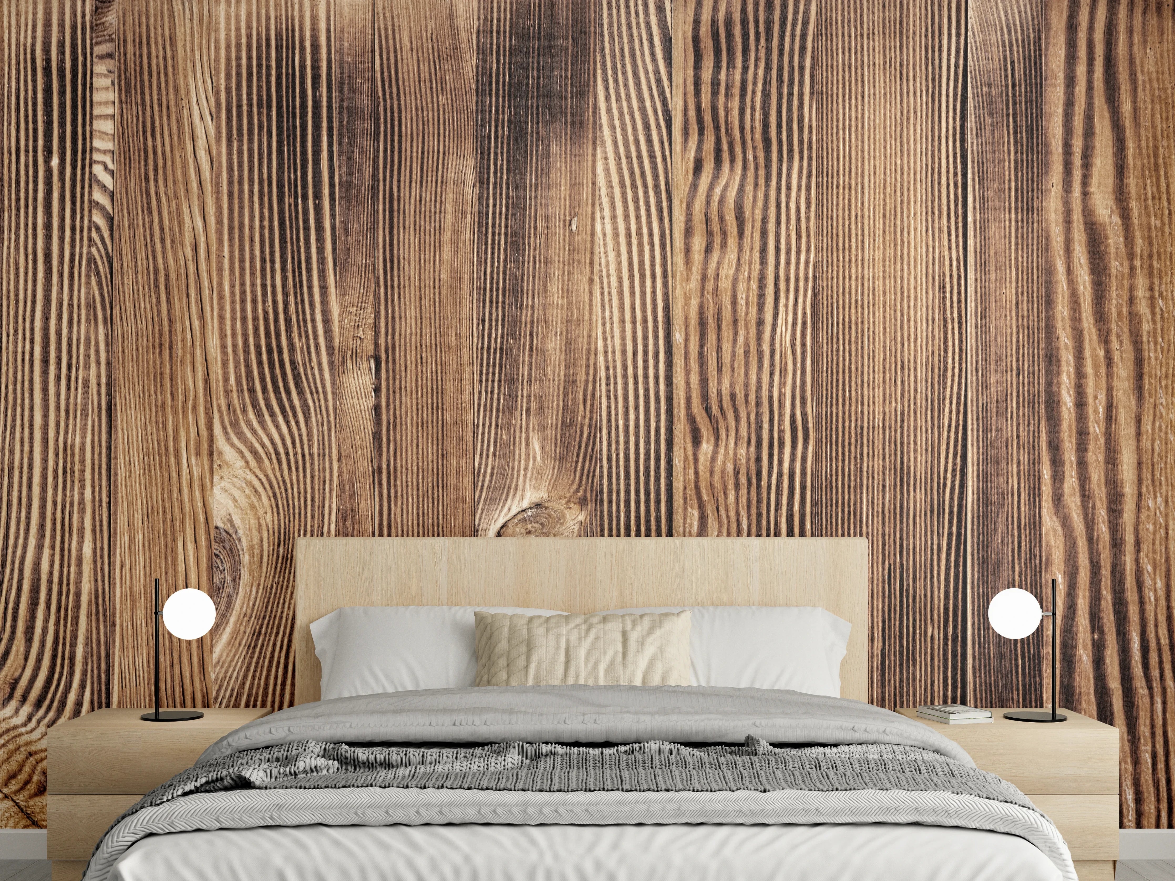 Wandverkleidung Schlafzimmer - Angebrannte Naturholzplatte