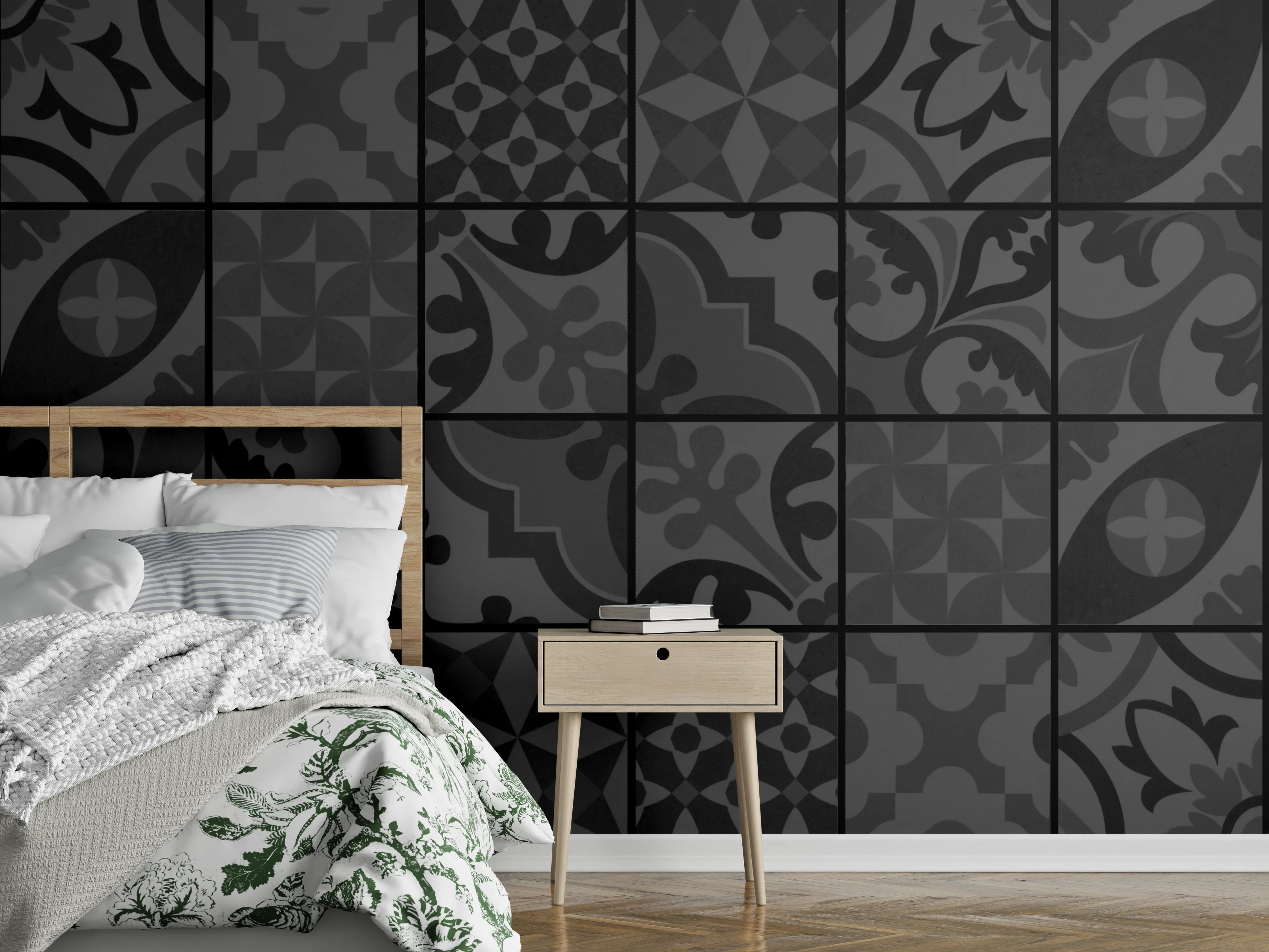 Wandverkleidung Schlafzimmer - Anthrazit Mosaik Fliesentextur
