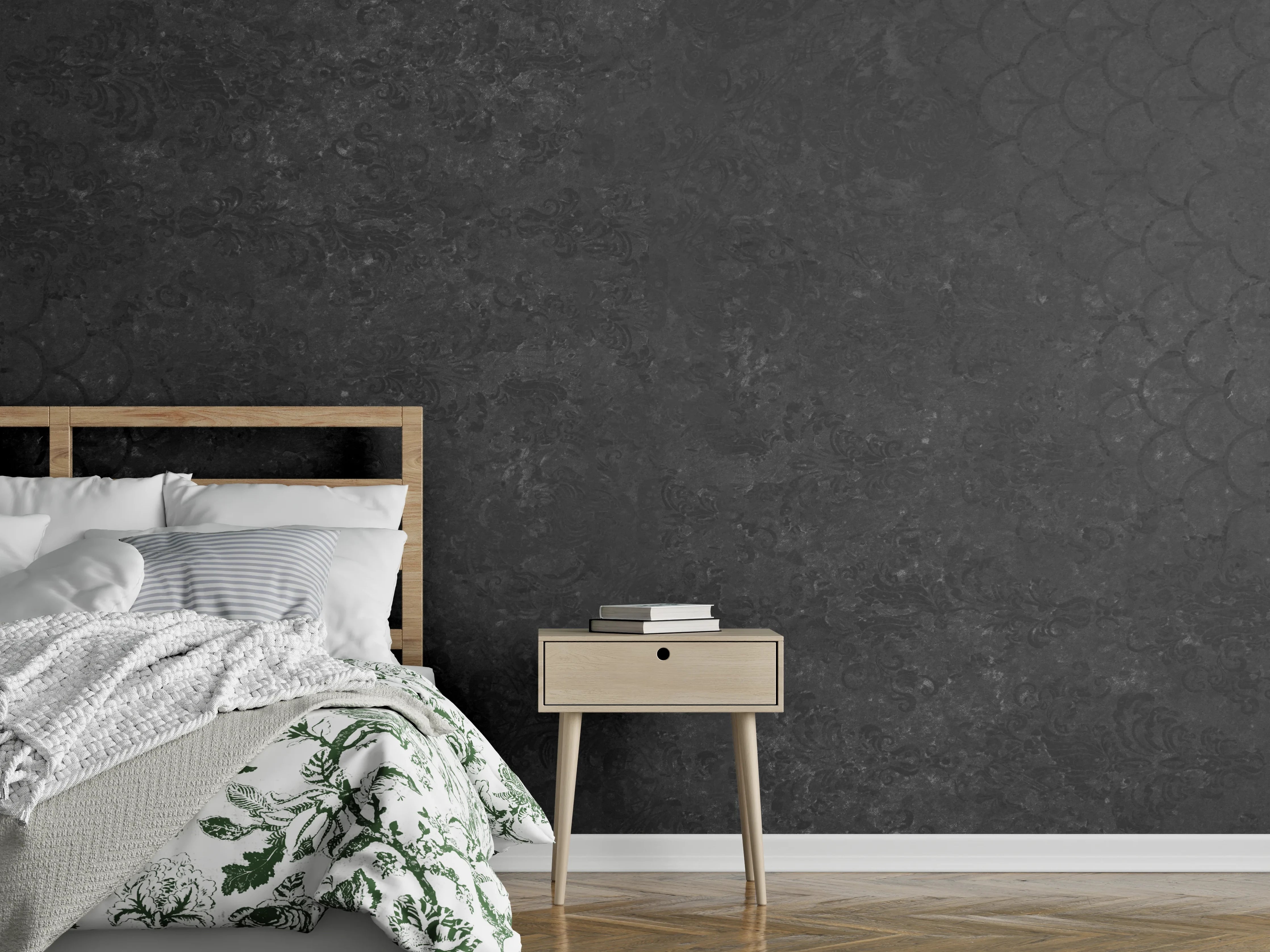 Wandverkleidung Schlafzimmer - Anthrazit Patchwork Fliesentextur
