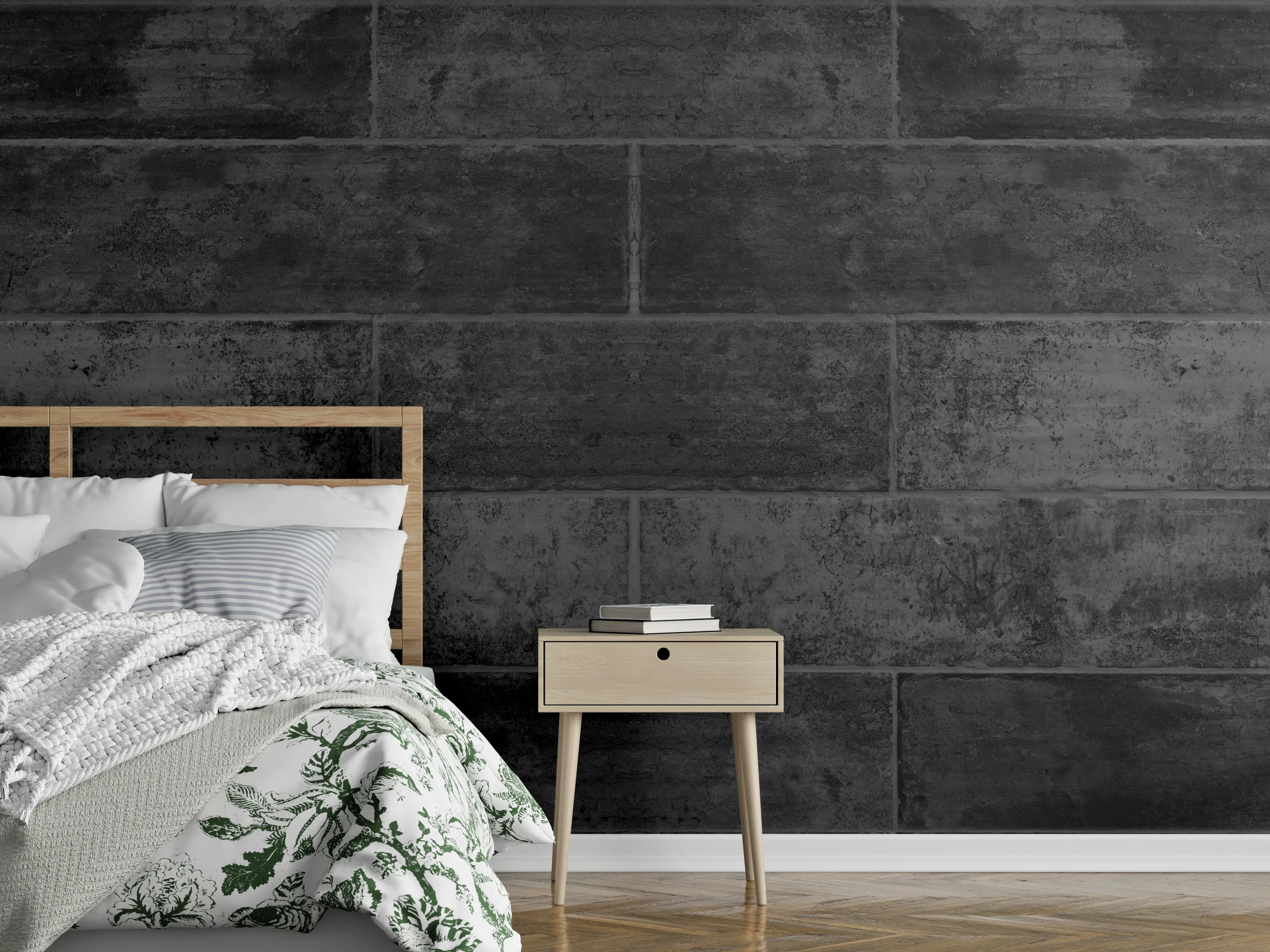 Wandverkleidung Schlafzimmer - Anthrazit beschädigte Zementmauer