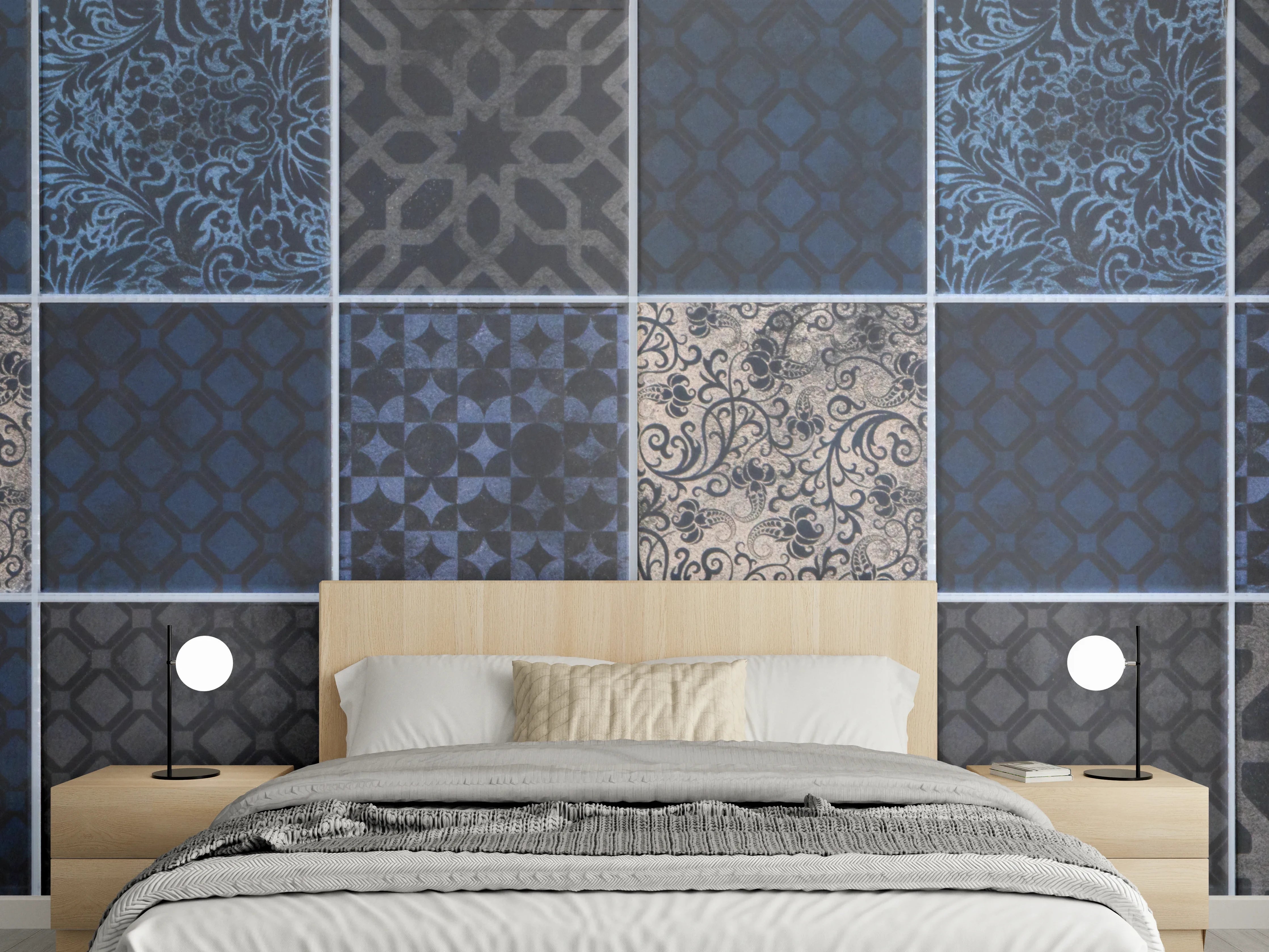 Wandverkleidung Schlafzimmer - Anthrazit dunkelgraues Fliesenmuster