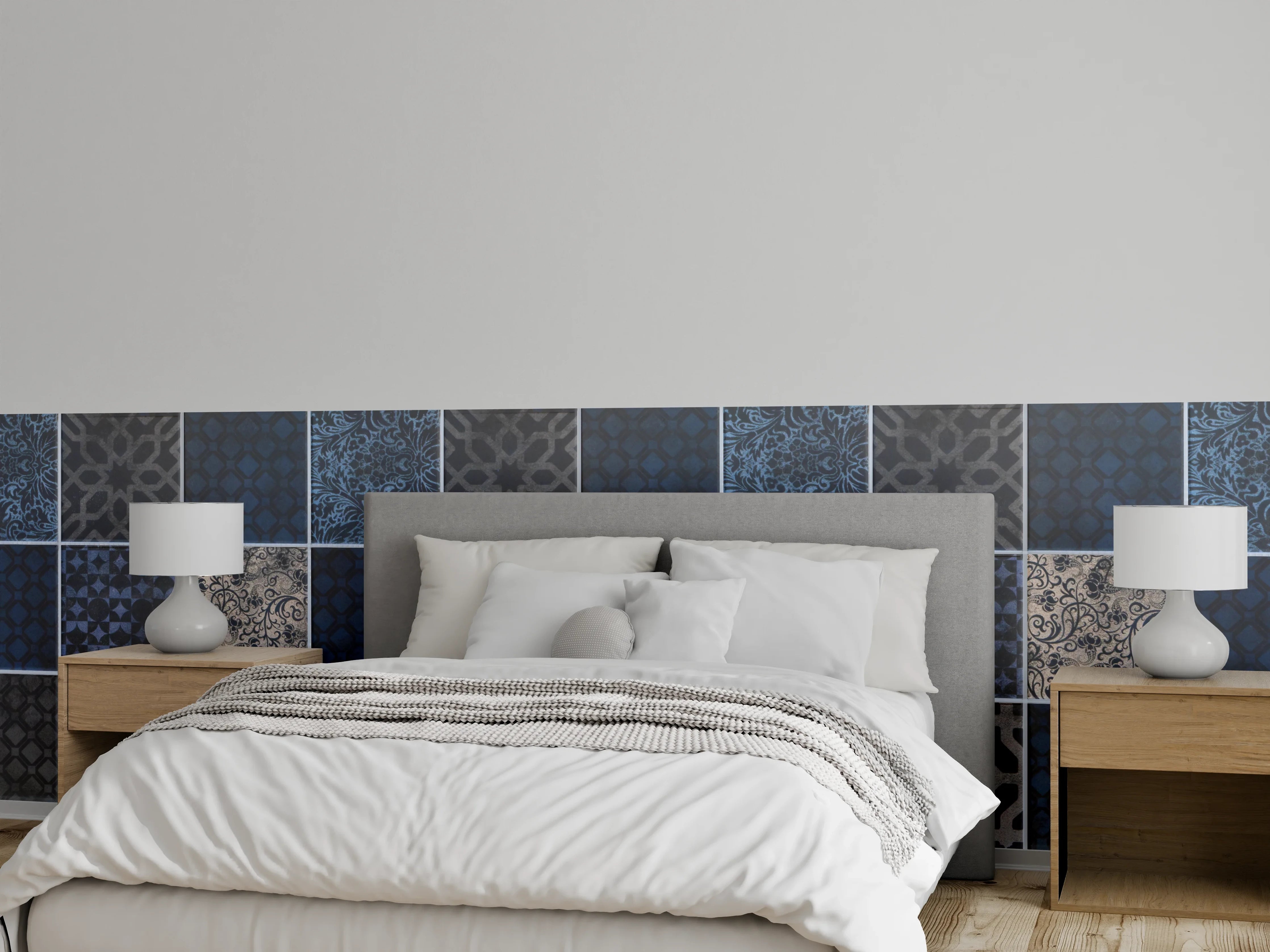 Wandverkleidung Schlafzimmer - Anthrazit dunkelgraues Fliesenmuster