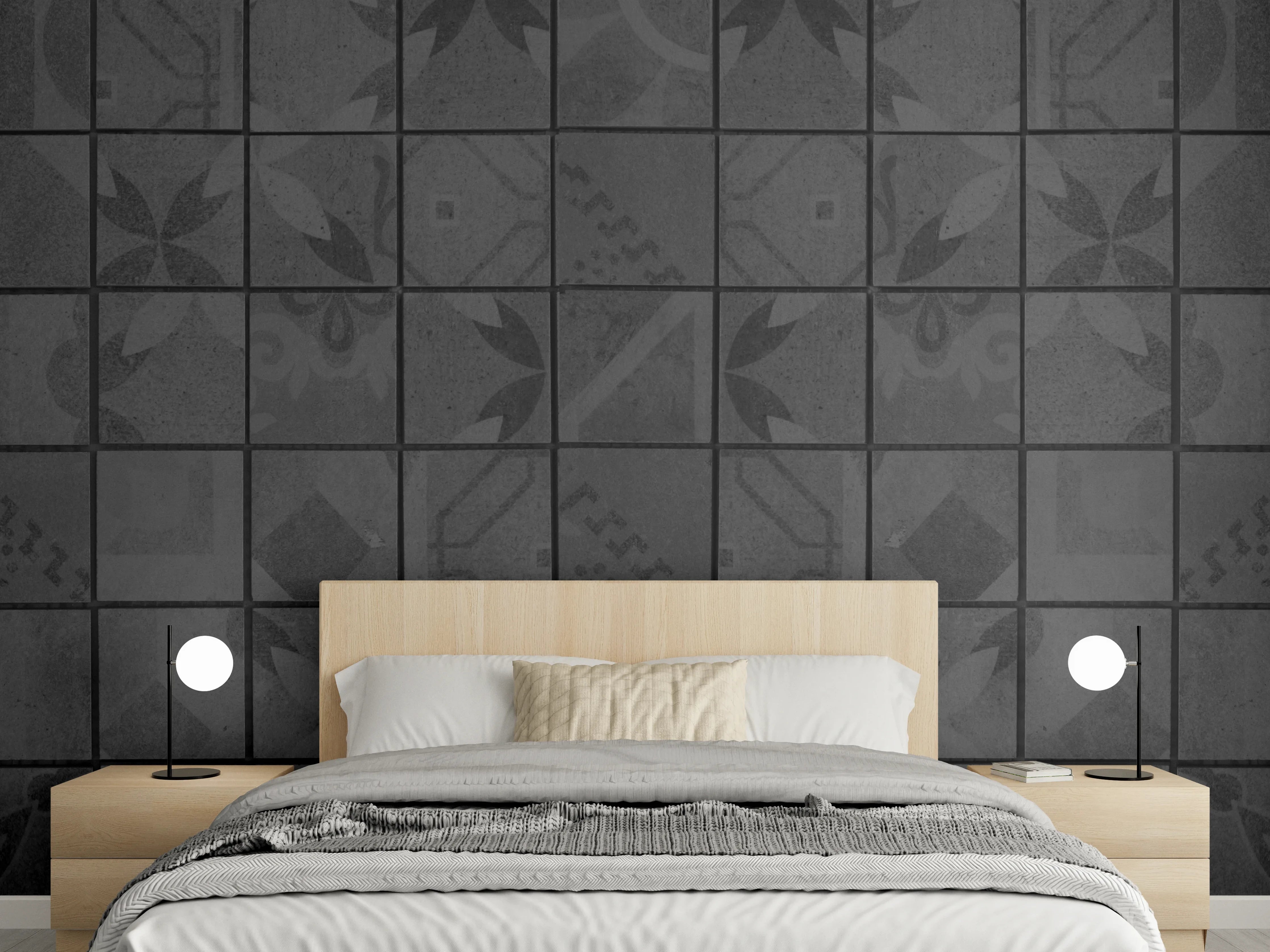 Wandverkleidung Schlafzimmer - Anthrazitfarbenes Quadratisches Mosaikmotiv