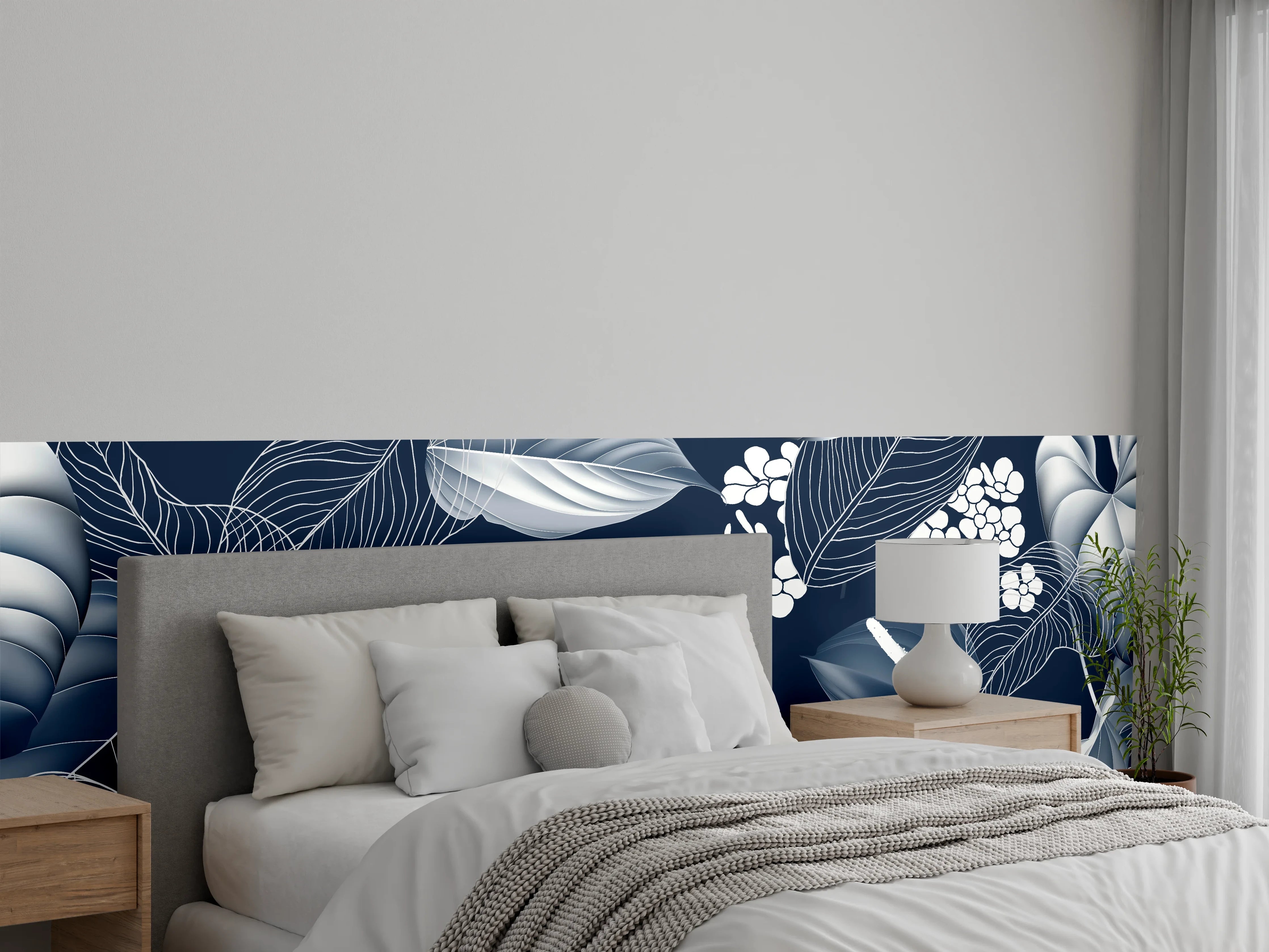 Wandverkleidung Schlafzimmer - Anthurium Blumen Dunkelblau Muster