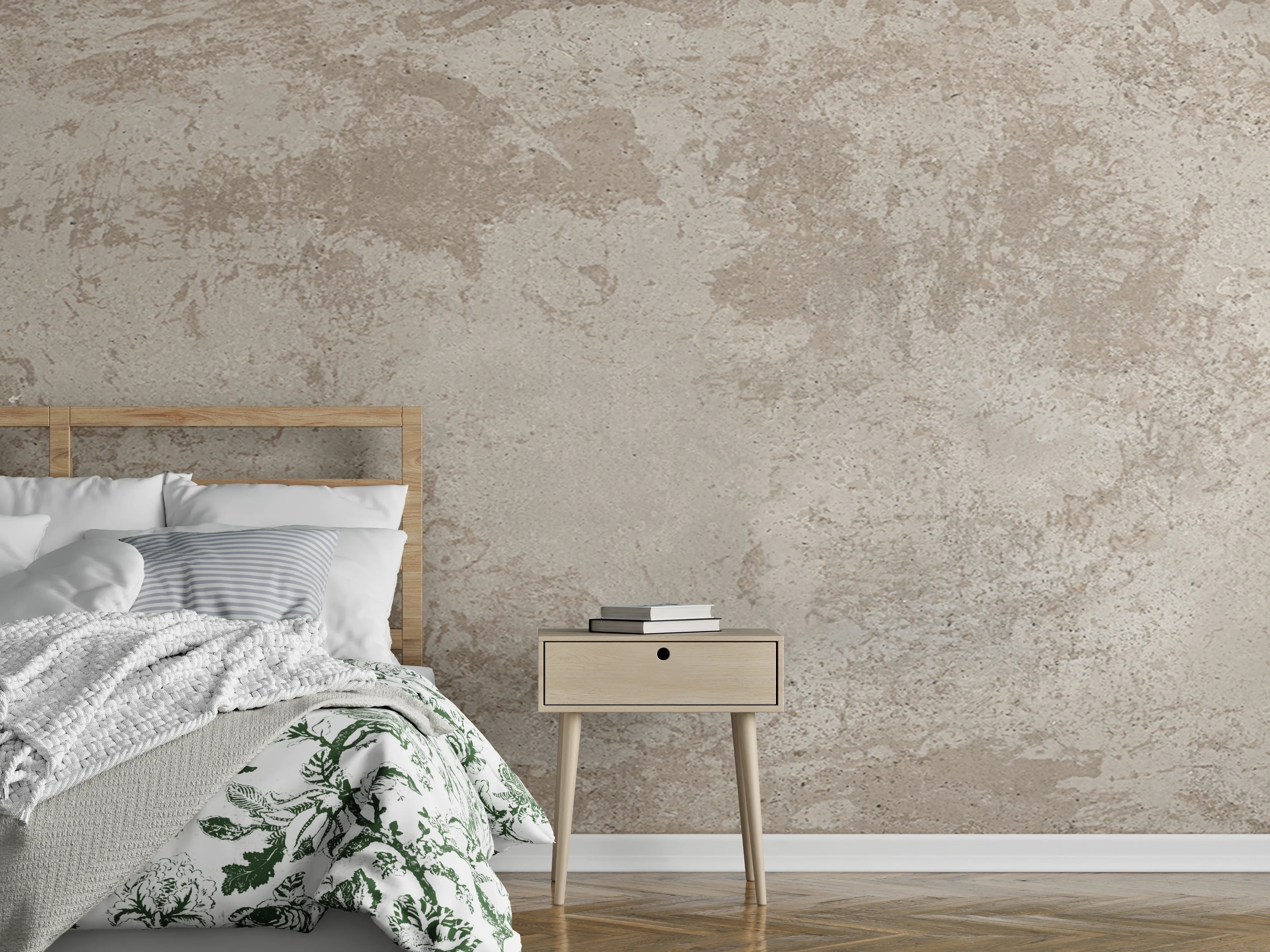 Wandverkleidung Schlafzimmer - Antik beige Betonwand