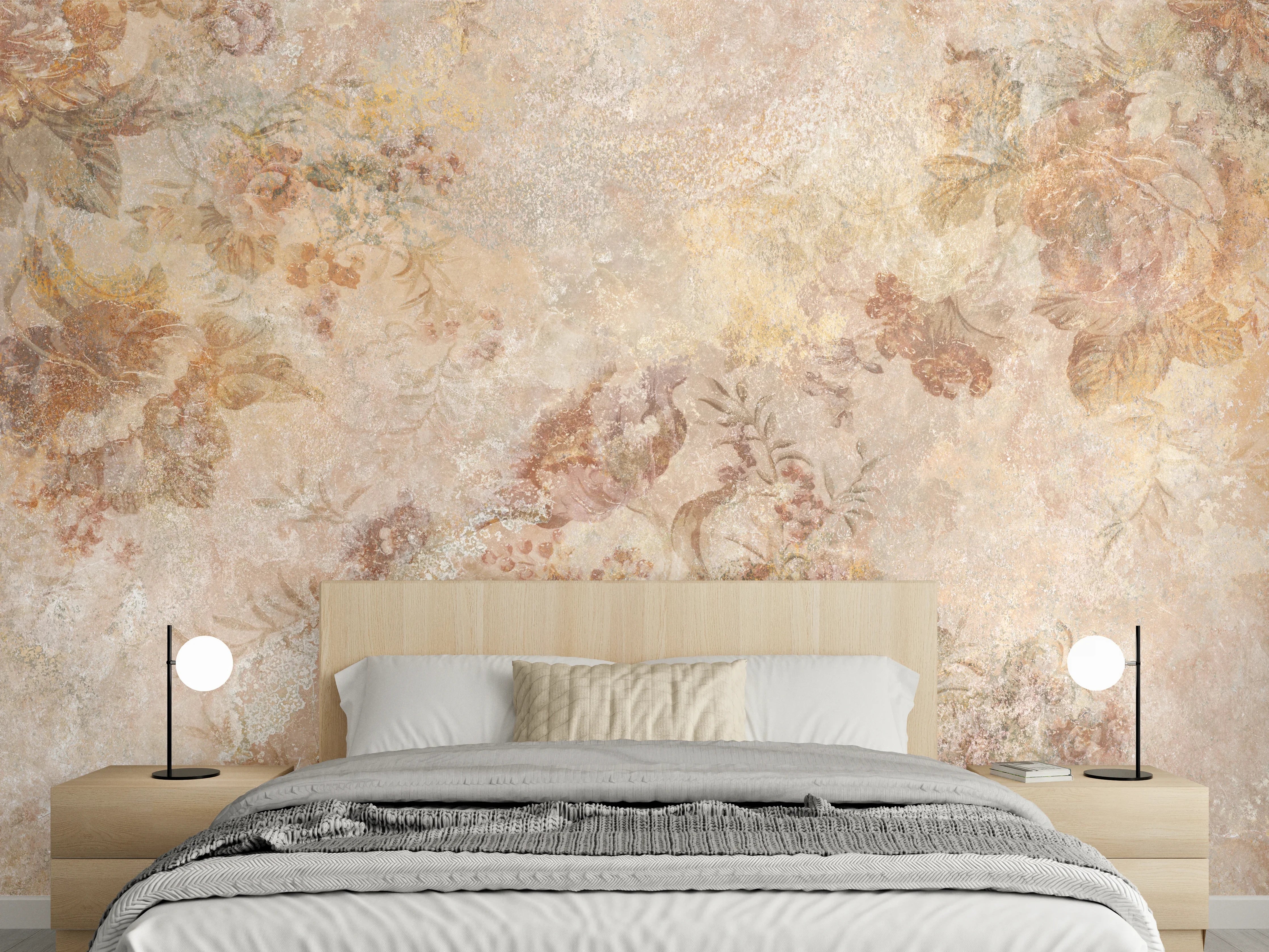 Wandverkleidung Schlafzimmer - Antikes Blumen Design