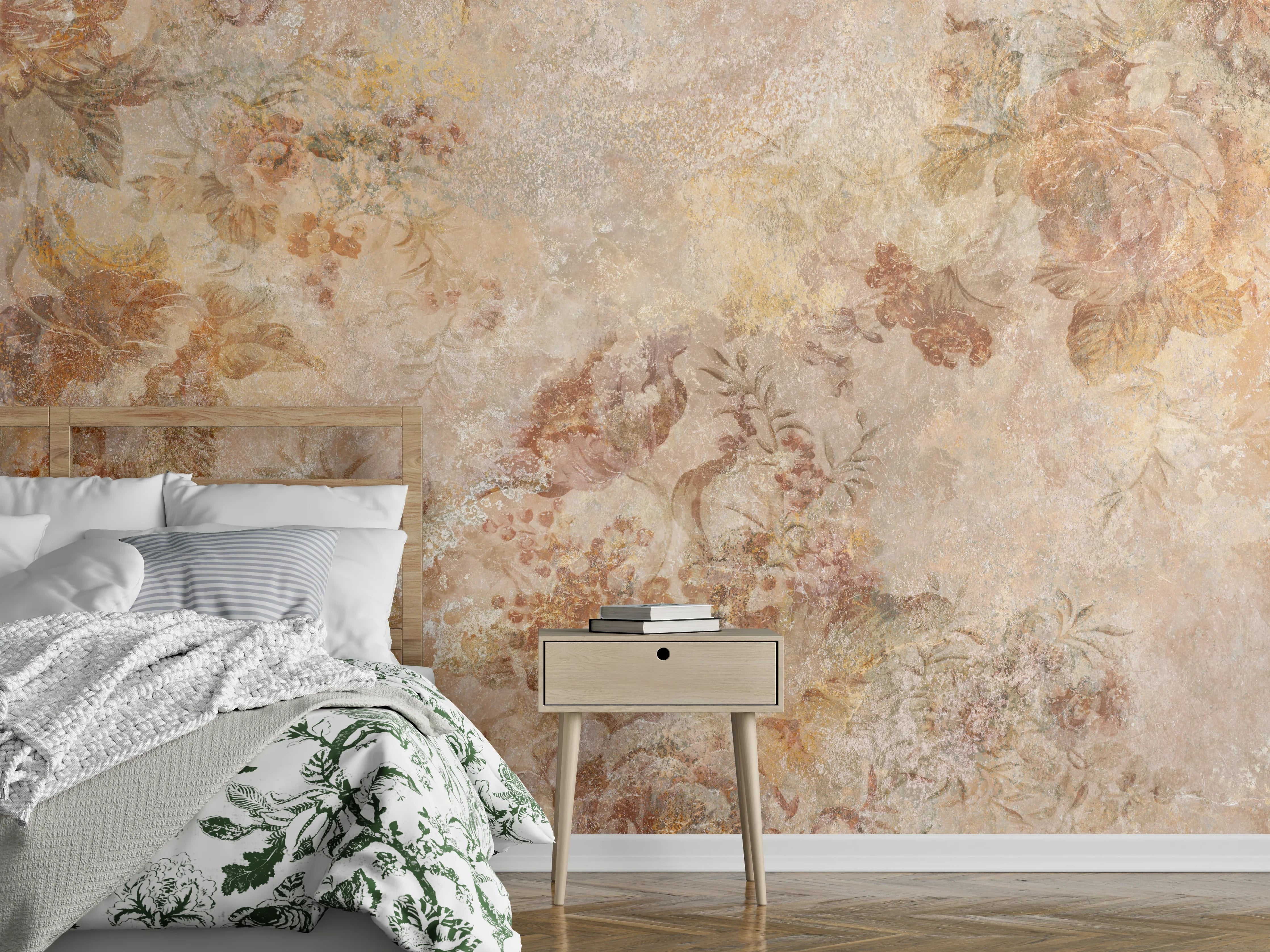 Wandverkleidung Schlafzimmer - Antikes Blumen Design