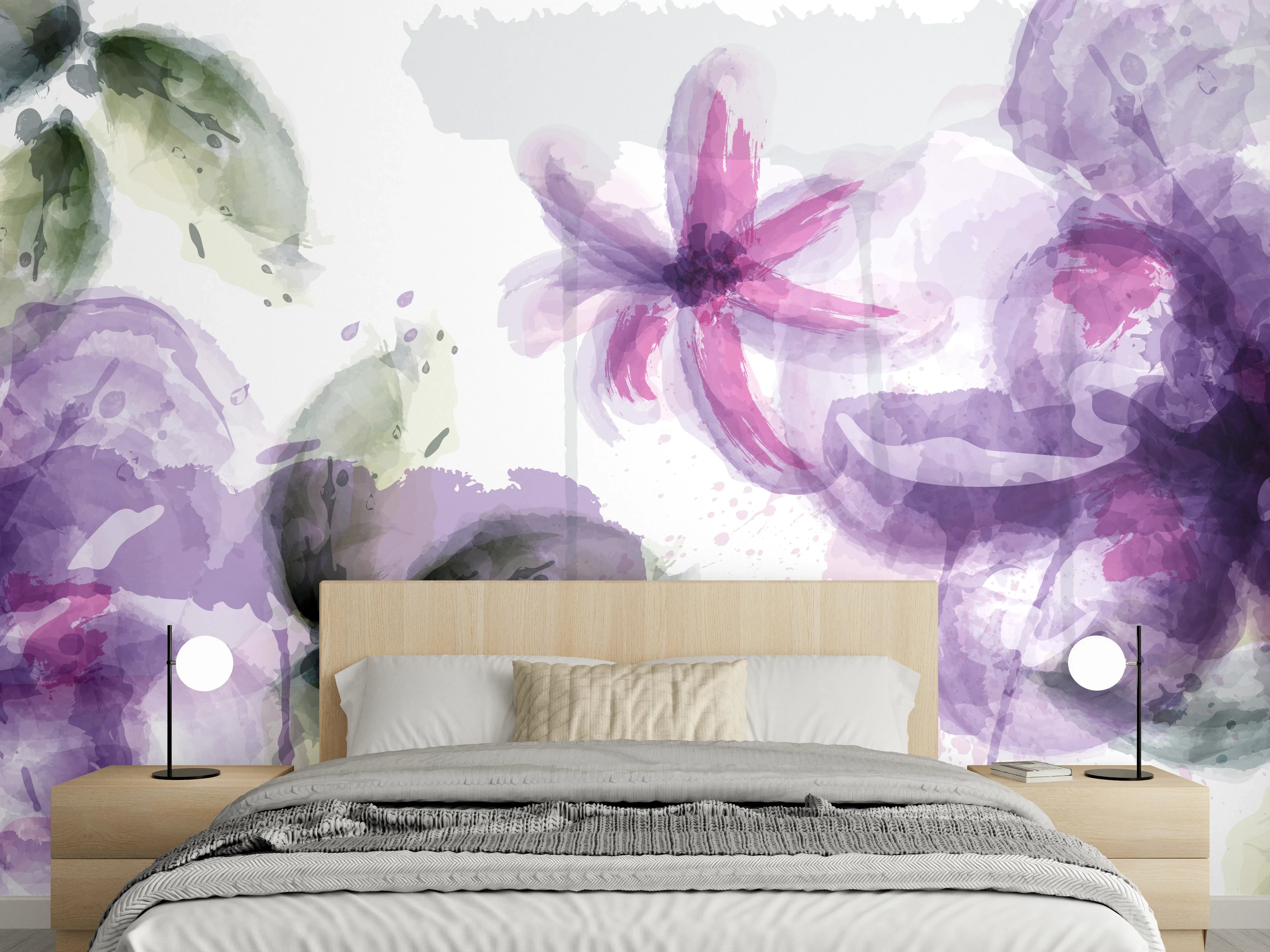 Wandverkleidung Schlafzimmer - Aquarall Blumen