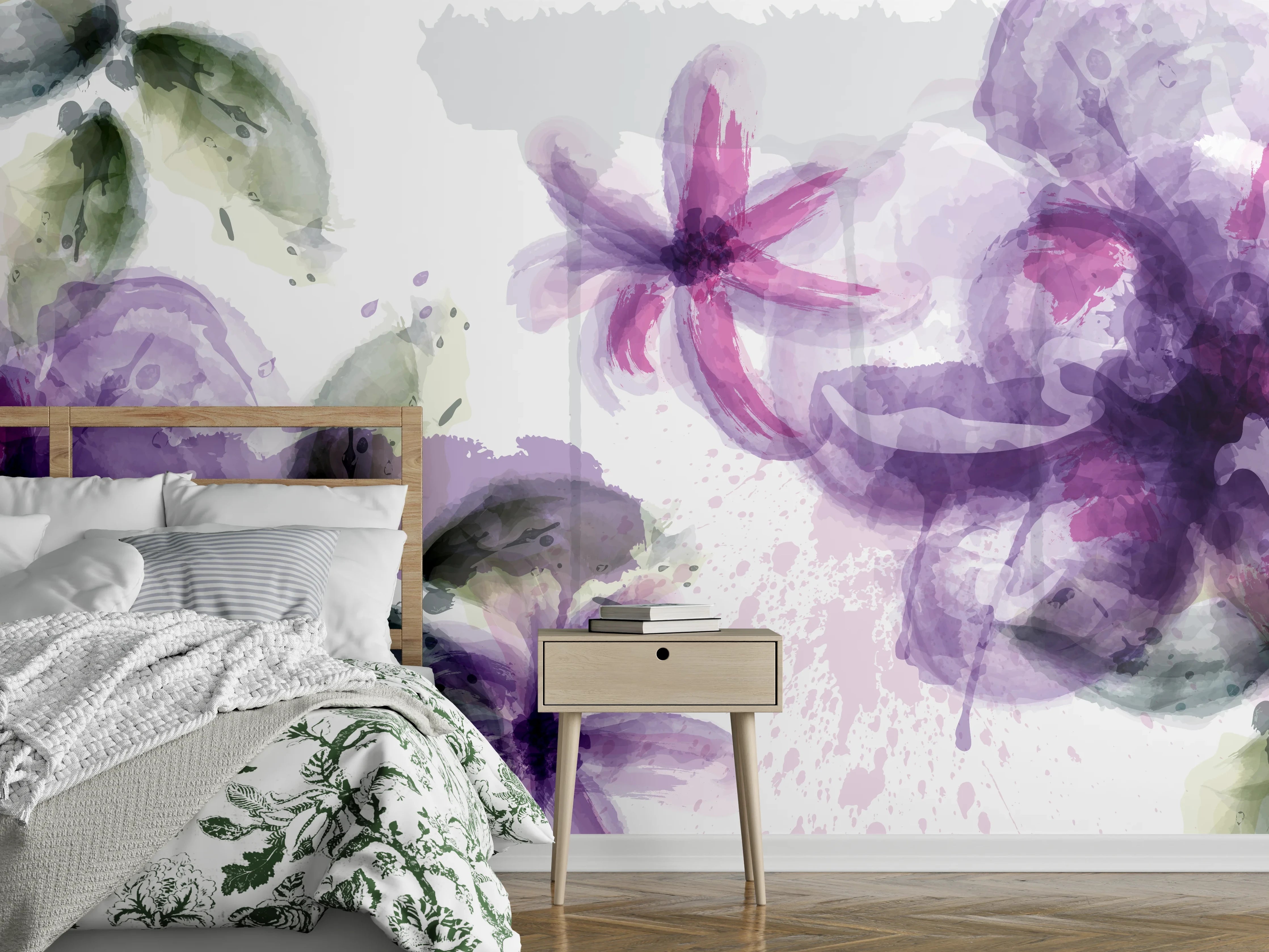 Wandverkleidung Schlafzimmer - Aquarall Blumen