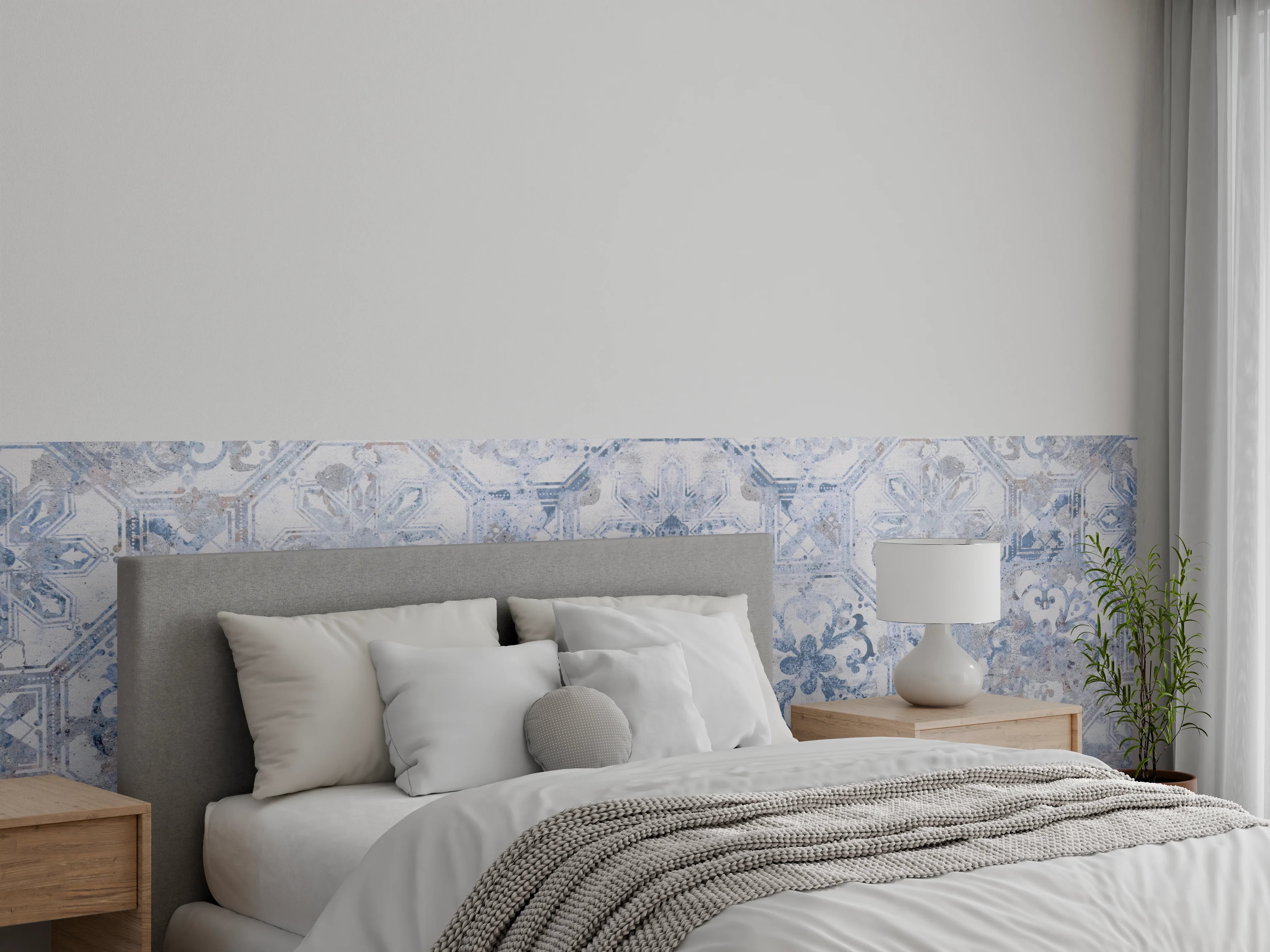 Wandverkleidung Schlafzimmer - Aquarall Vintage Fliesen