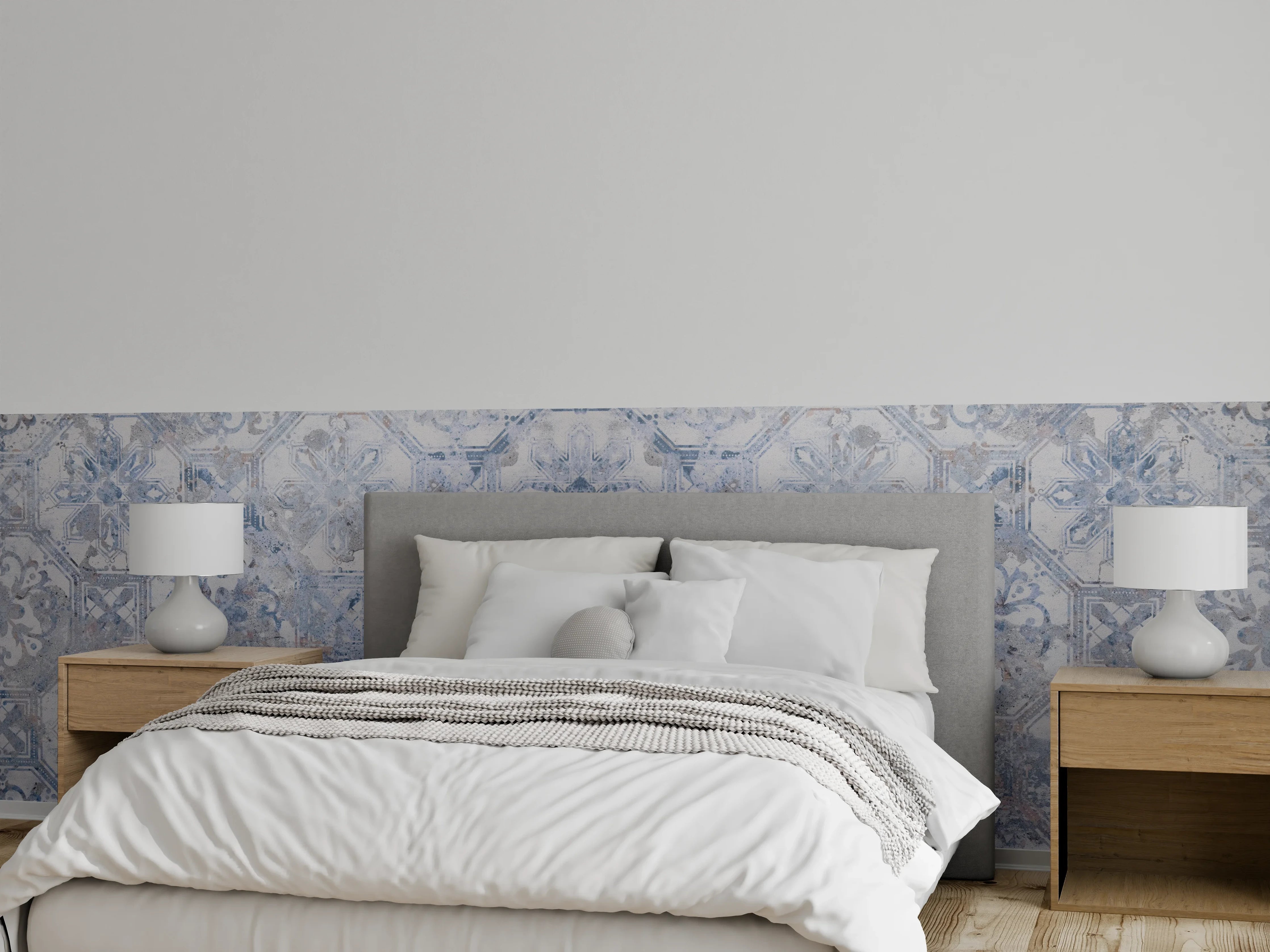 Wandverkleidung Schlafzimmer - Aquarall Vintage Fliesen