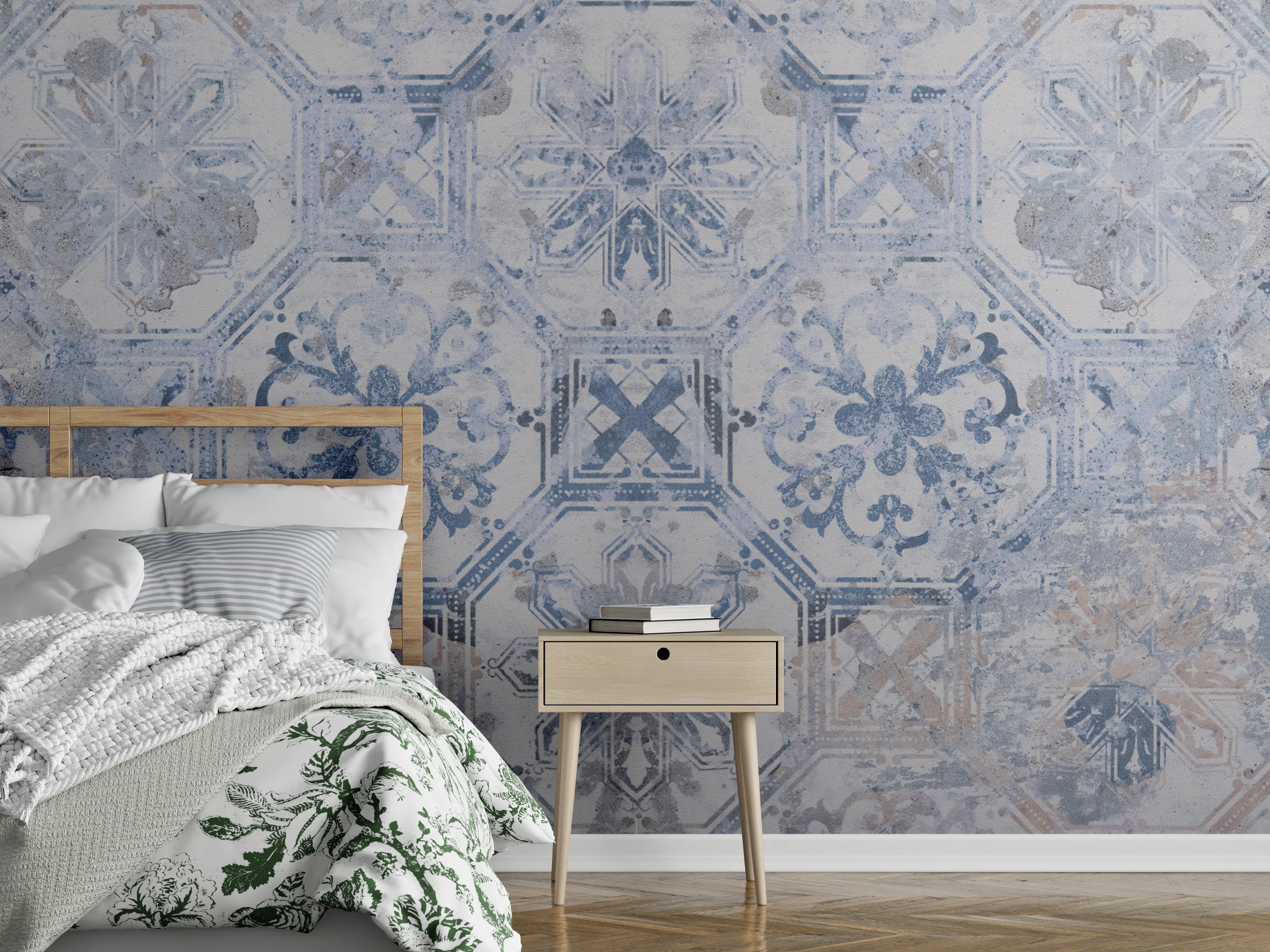 Wandverkleidung Schlafzimmer - Aquarall Vintage Fliesen