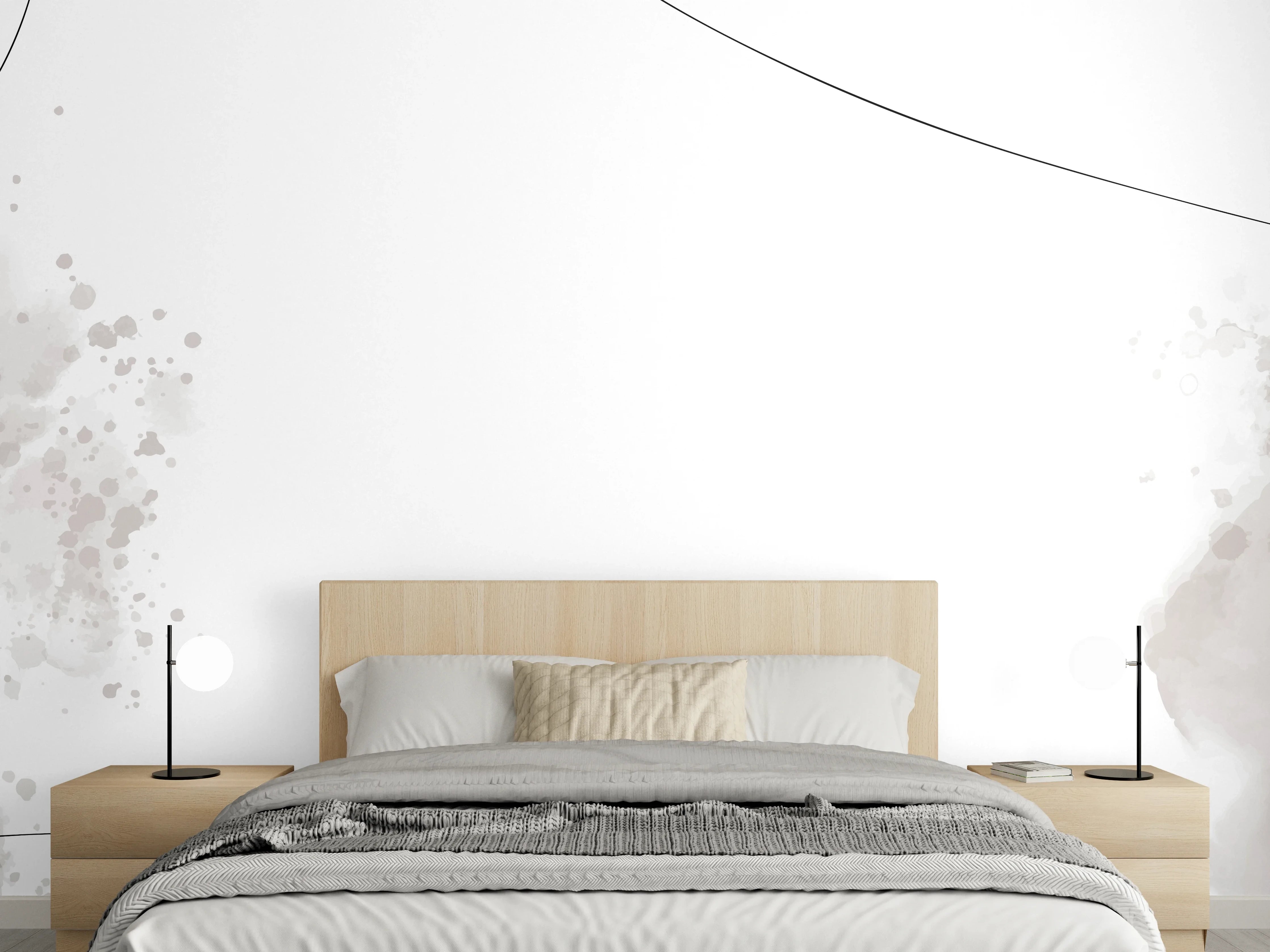 Wandverkleidung Schlafzimmer - Aquarell Abstrakt Grau Beige Weiß