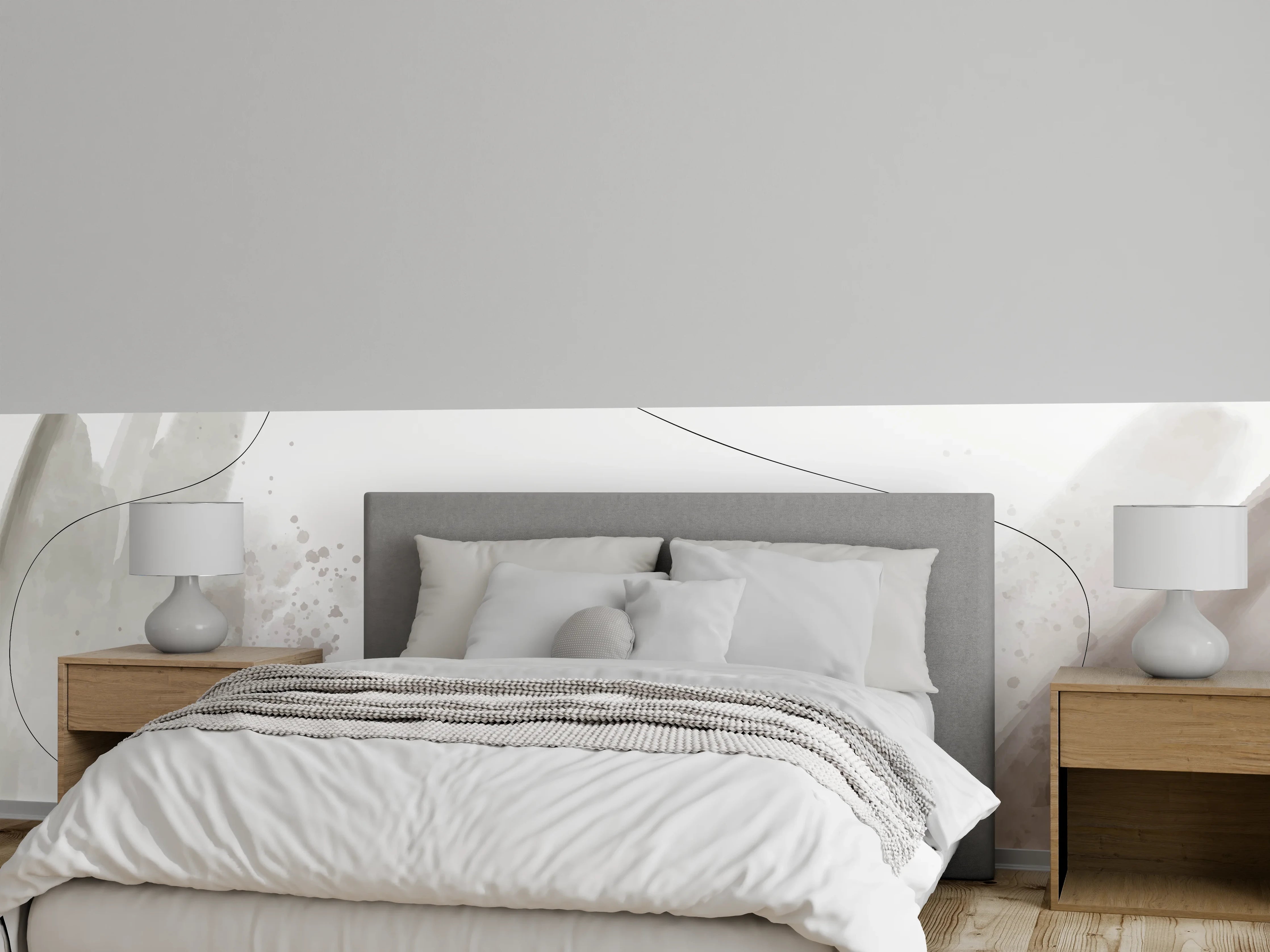 Wandverkleidung Schlafzimmer - Aquarell Abstrakt Grau Beige Weiß