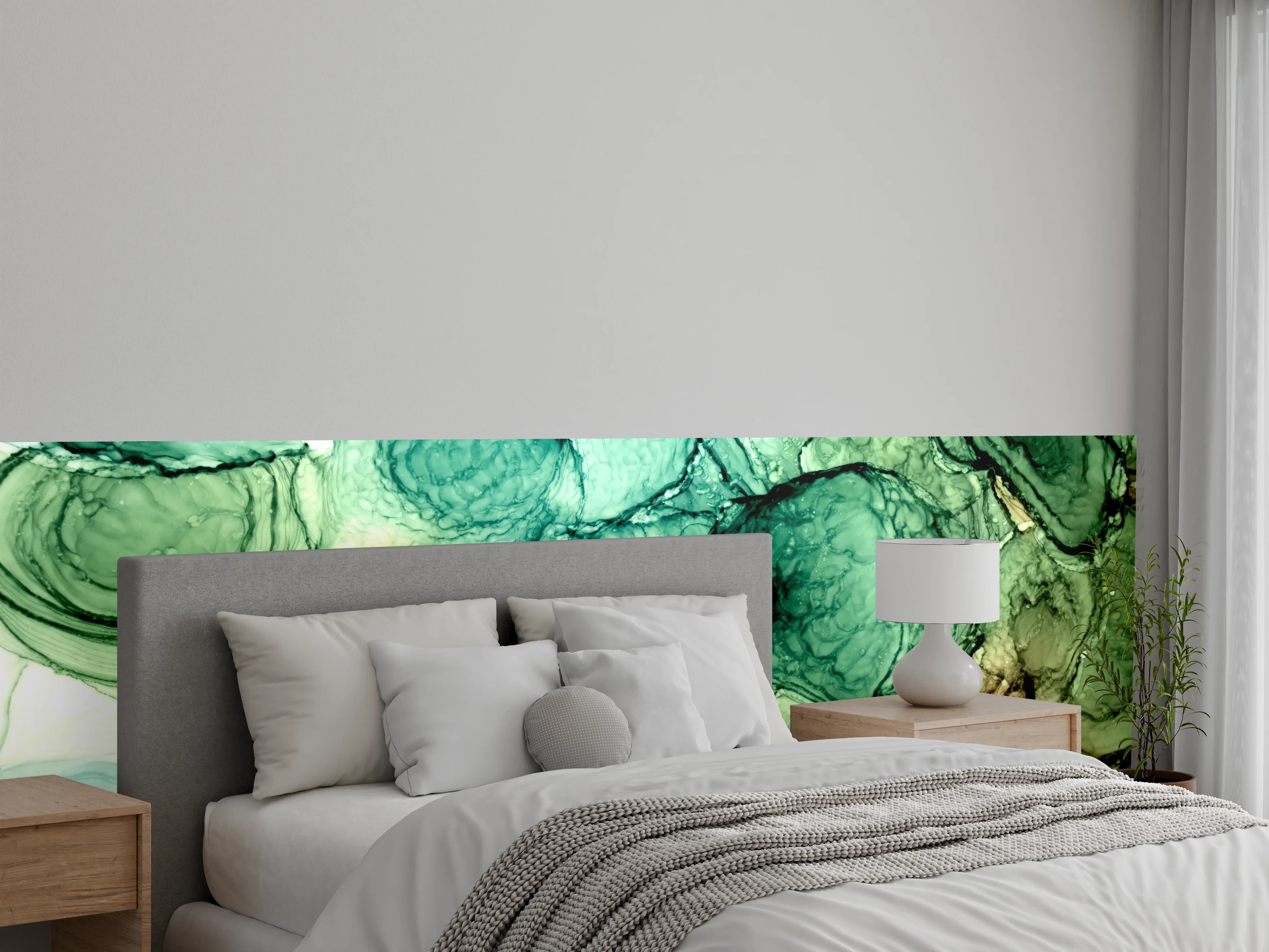 Wandverkleidung Schlafzimmer - Aquarell Abstrakt Grün Beige Braun