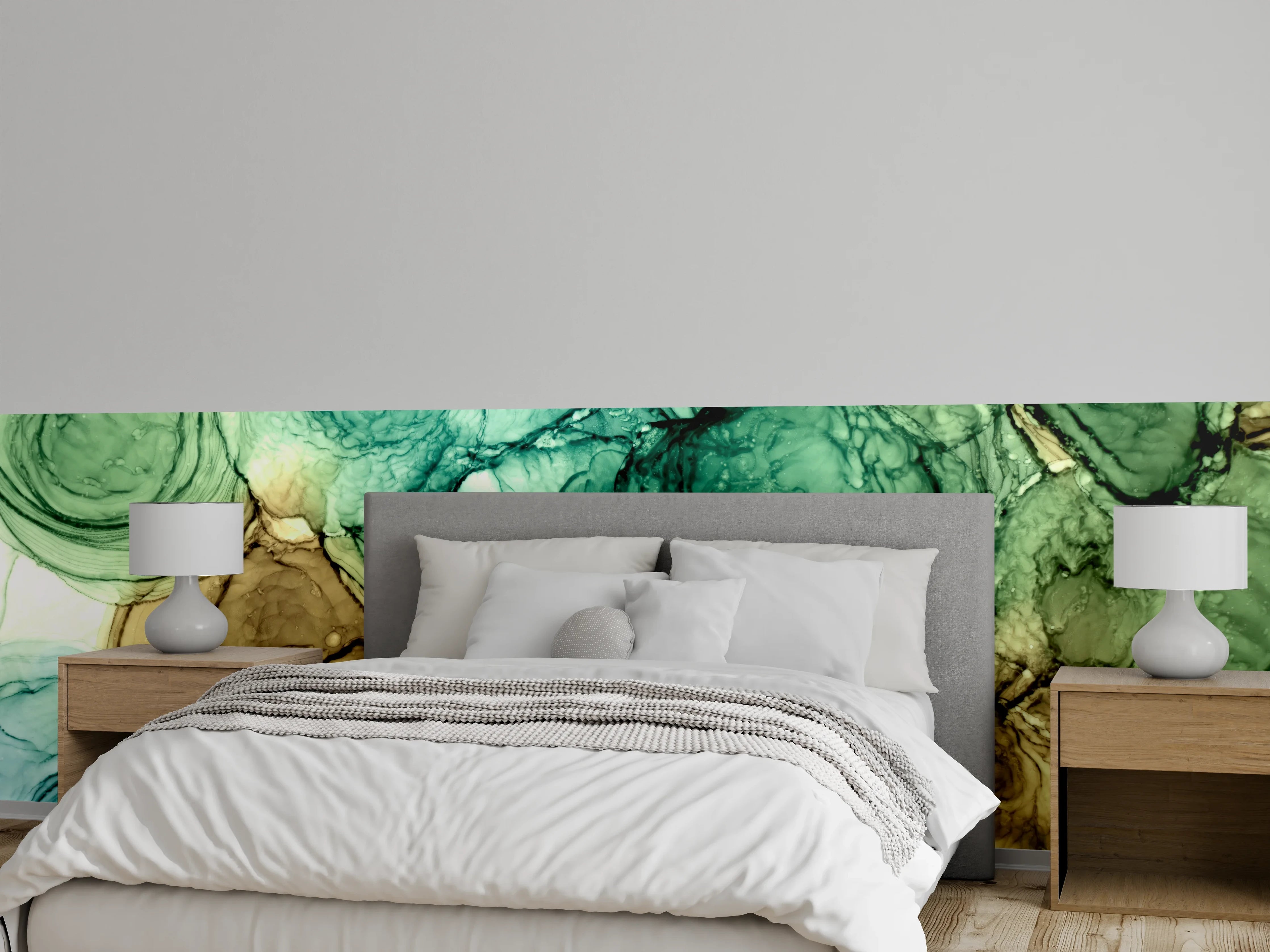 Wandverkleidung Schlafzimmer - Aquarell Abstrakt Grün Beige Braun