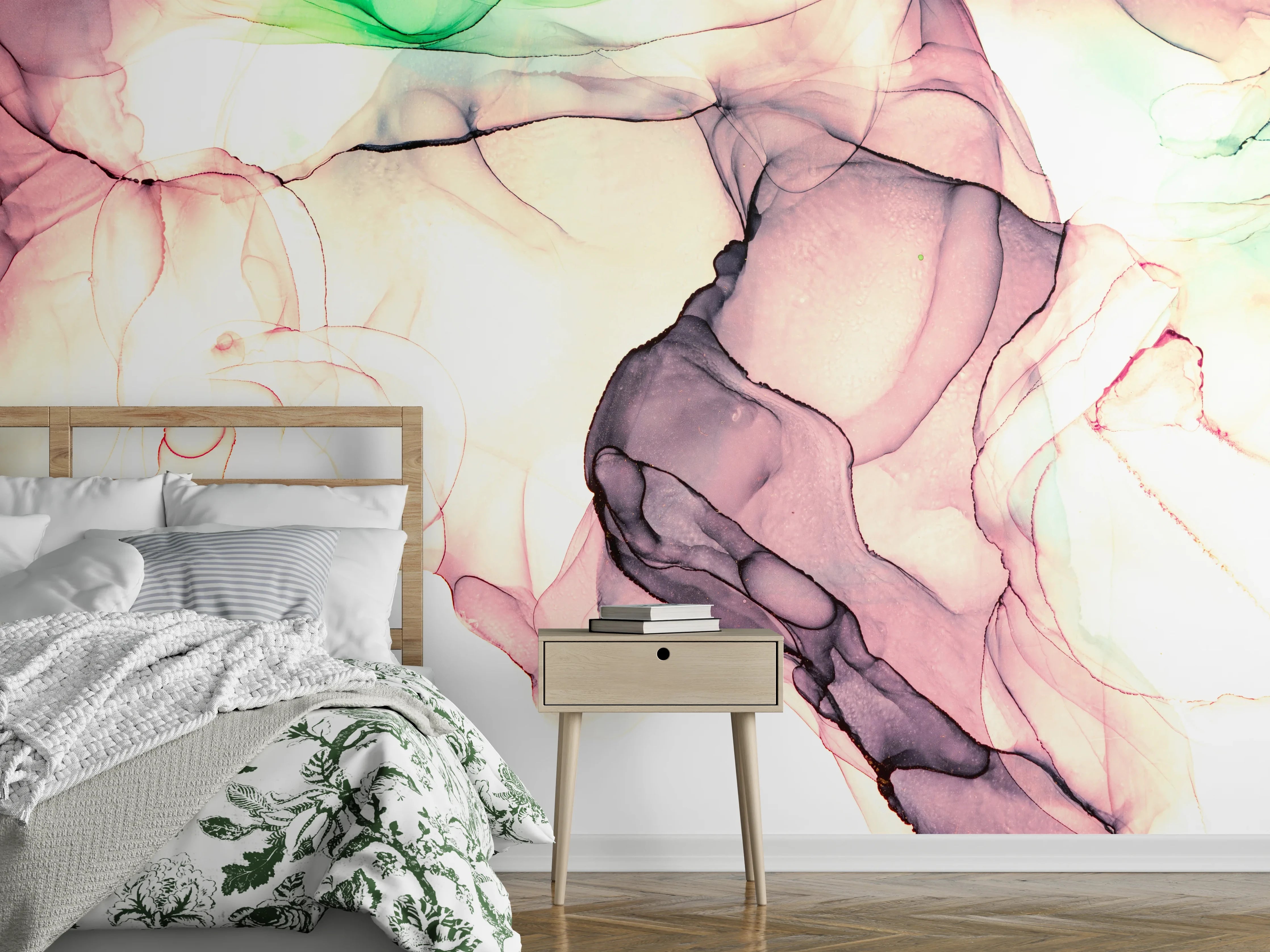 Wandverkleidung Schlafzimmer - Aquarell Abstrakt in Pastellfarben