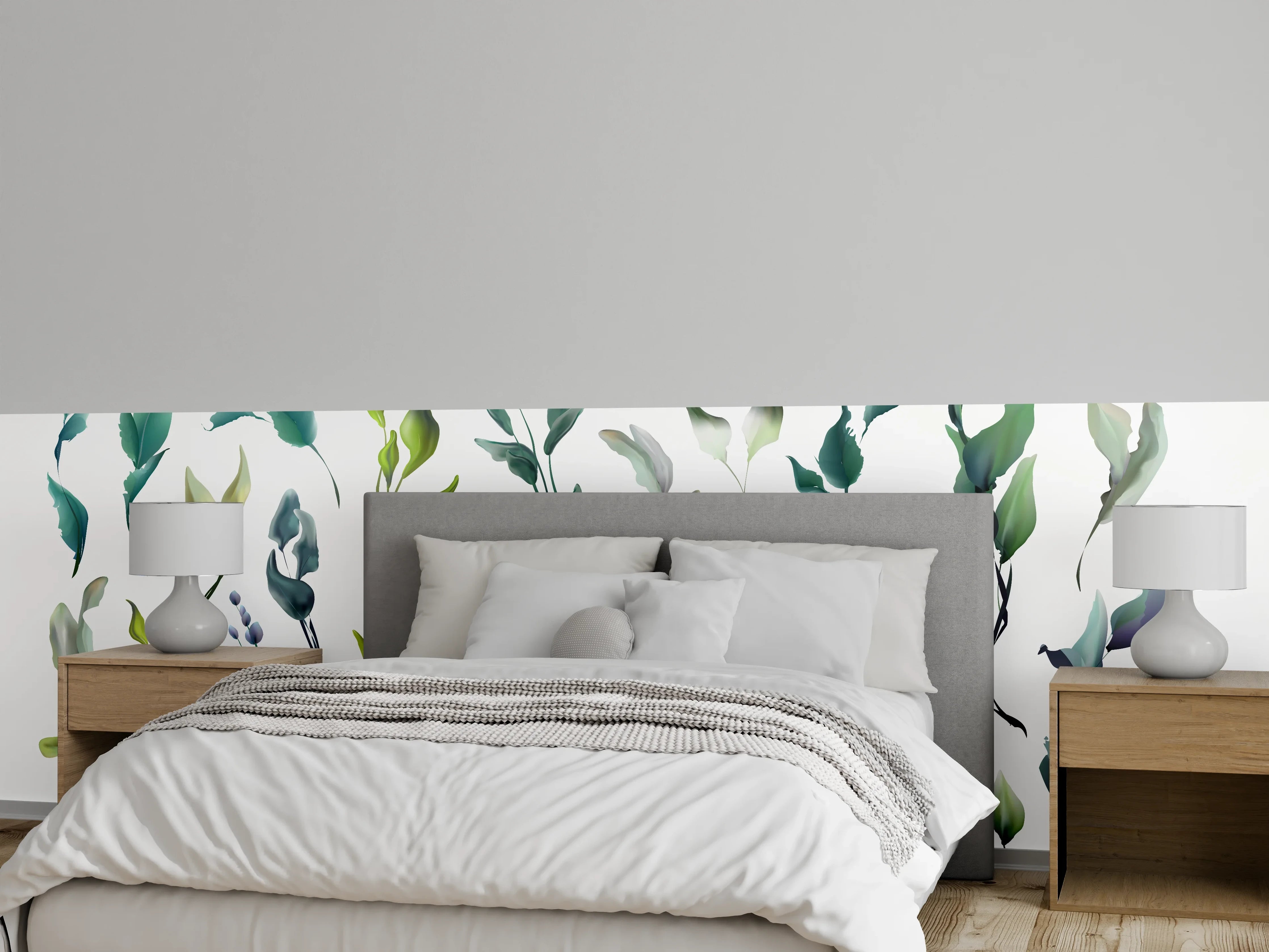 Wandverkleidung Schlafzimmer - Aquarell Blätter Silhouetten Set