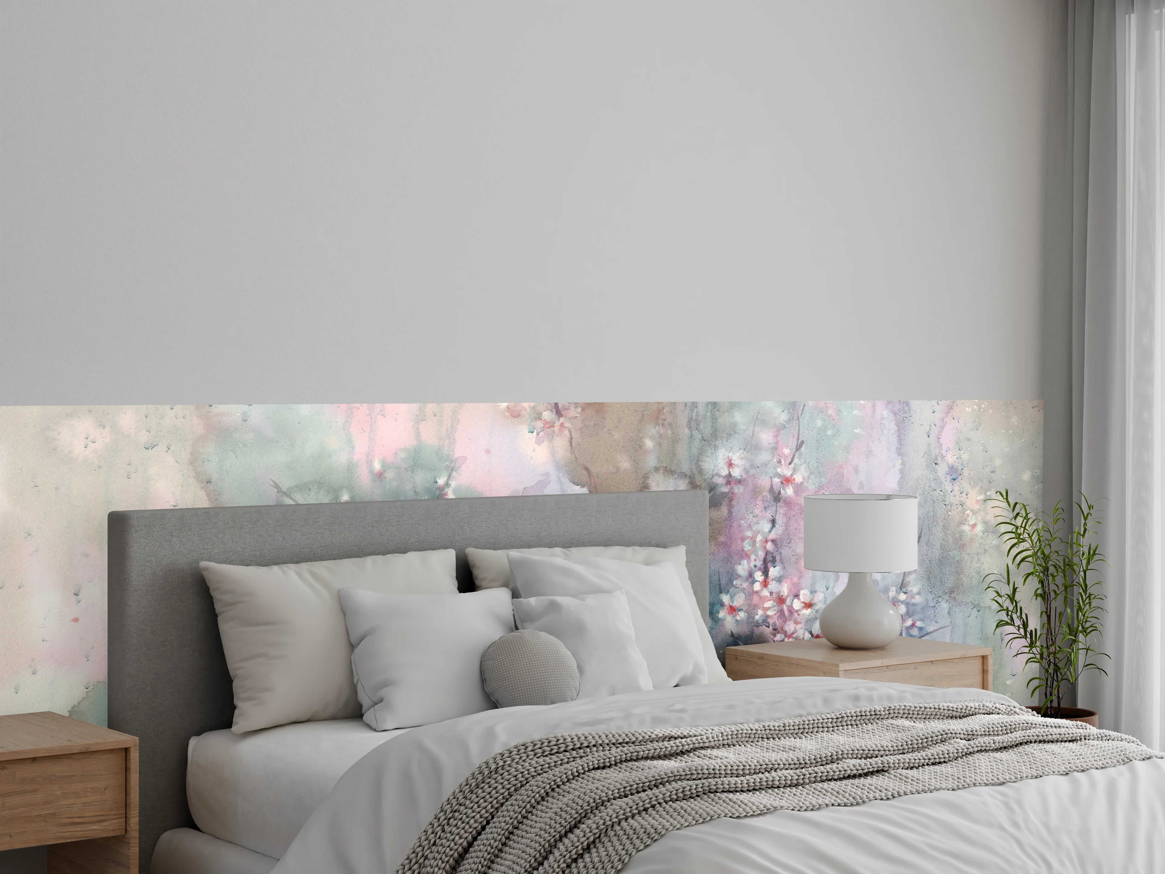 Wandverkleidung Schlafzimmer - Aquarell Blütenzweig Pastell Wandbild