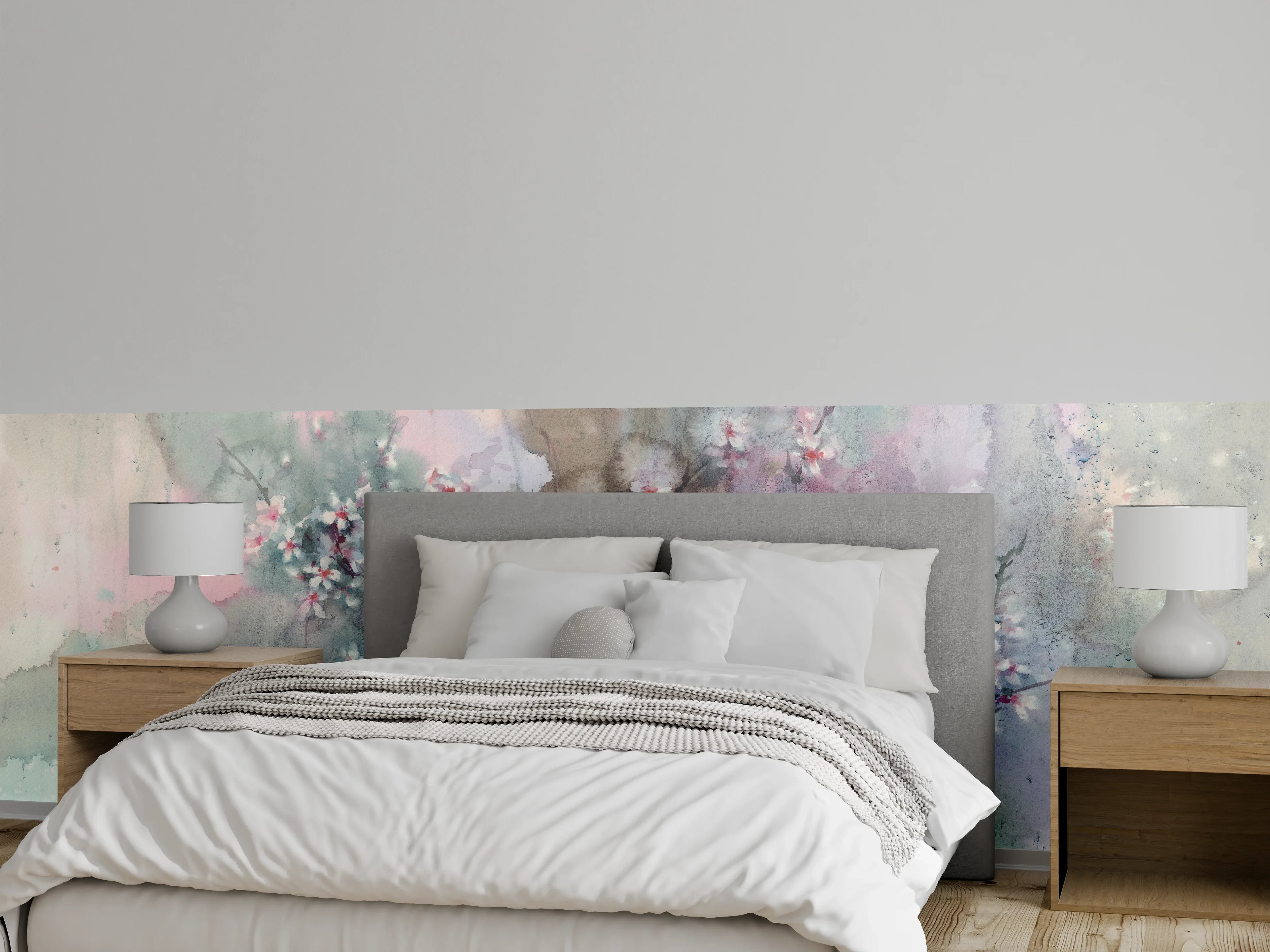 Wandverkleidung Schlafzimmer - Aquarell Blütenzweig Pastell Wandbild