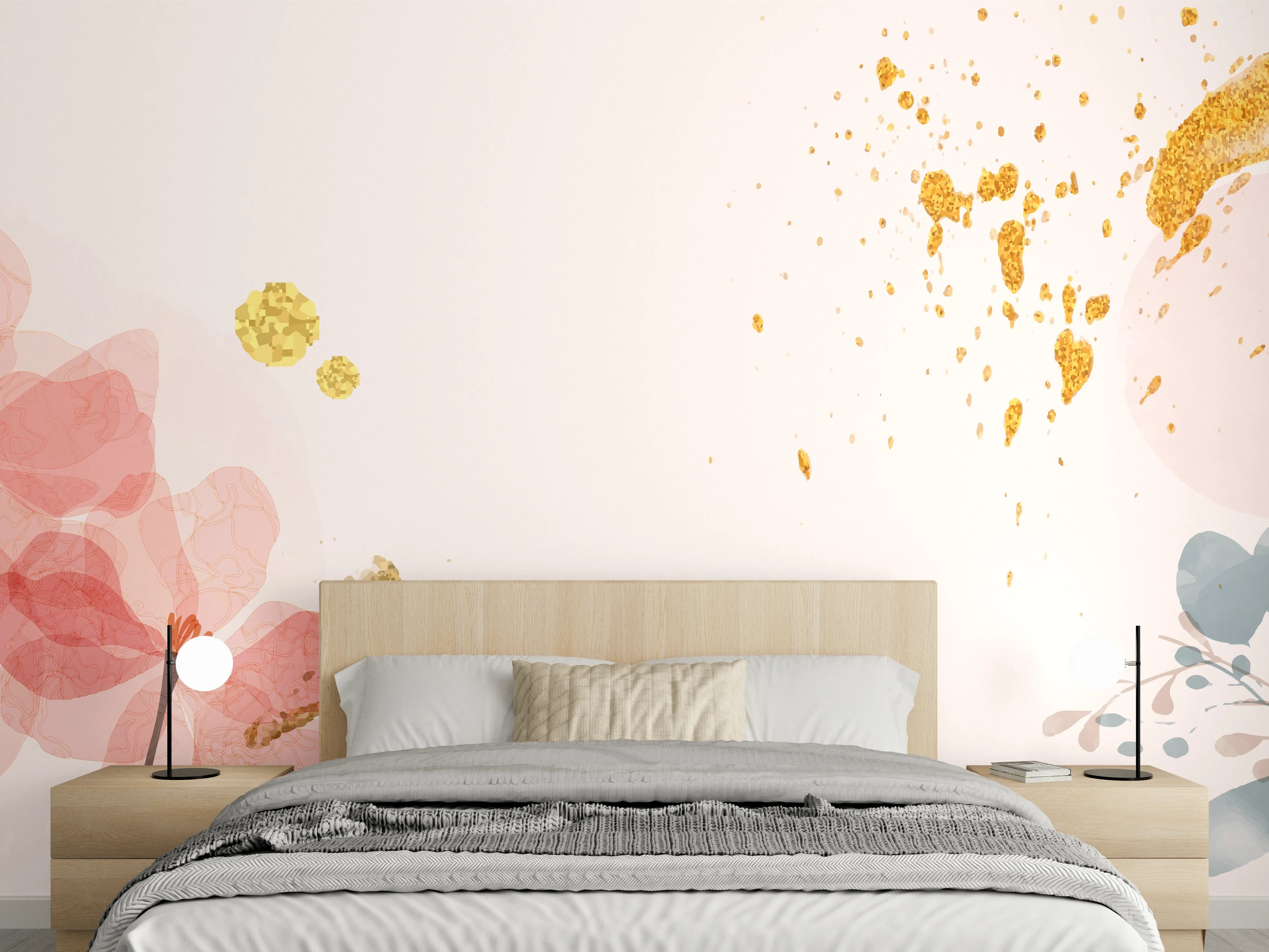 Wandverkleidung Schlafzimmer - Aquarell Blumen Abstrakt