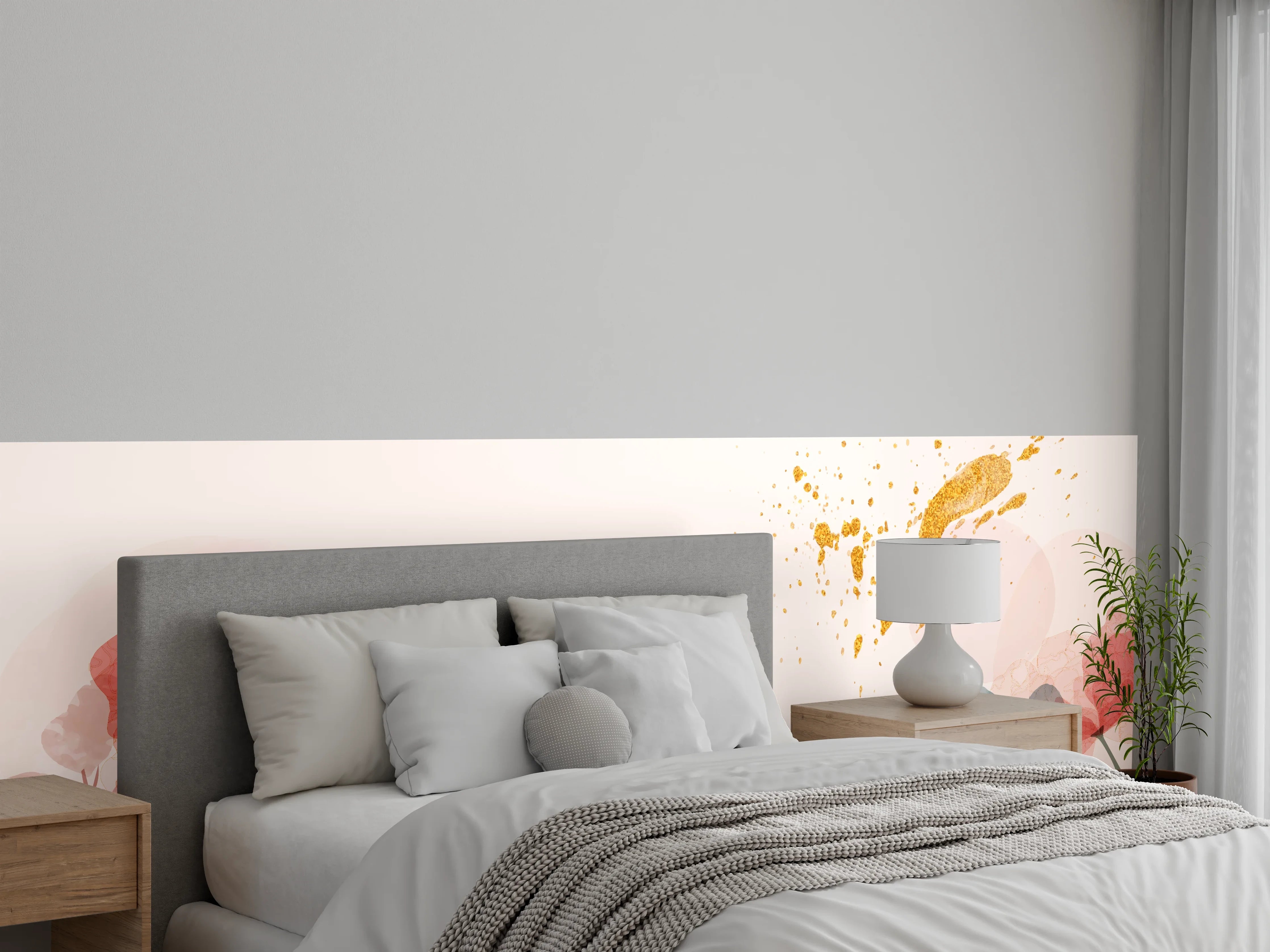 Wandverkleidung Schlafzimmer - Aquarell Blumen Abstrakt