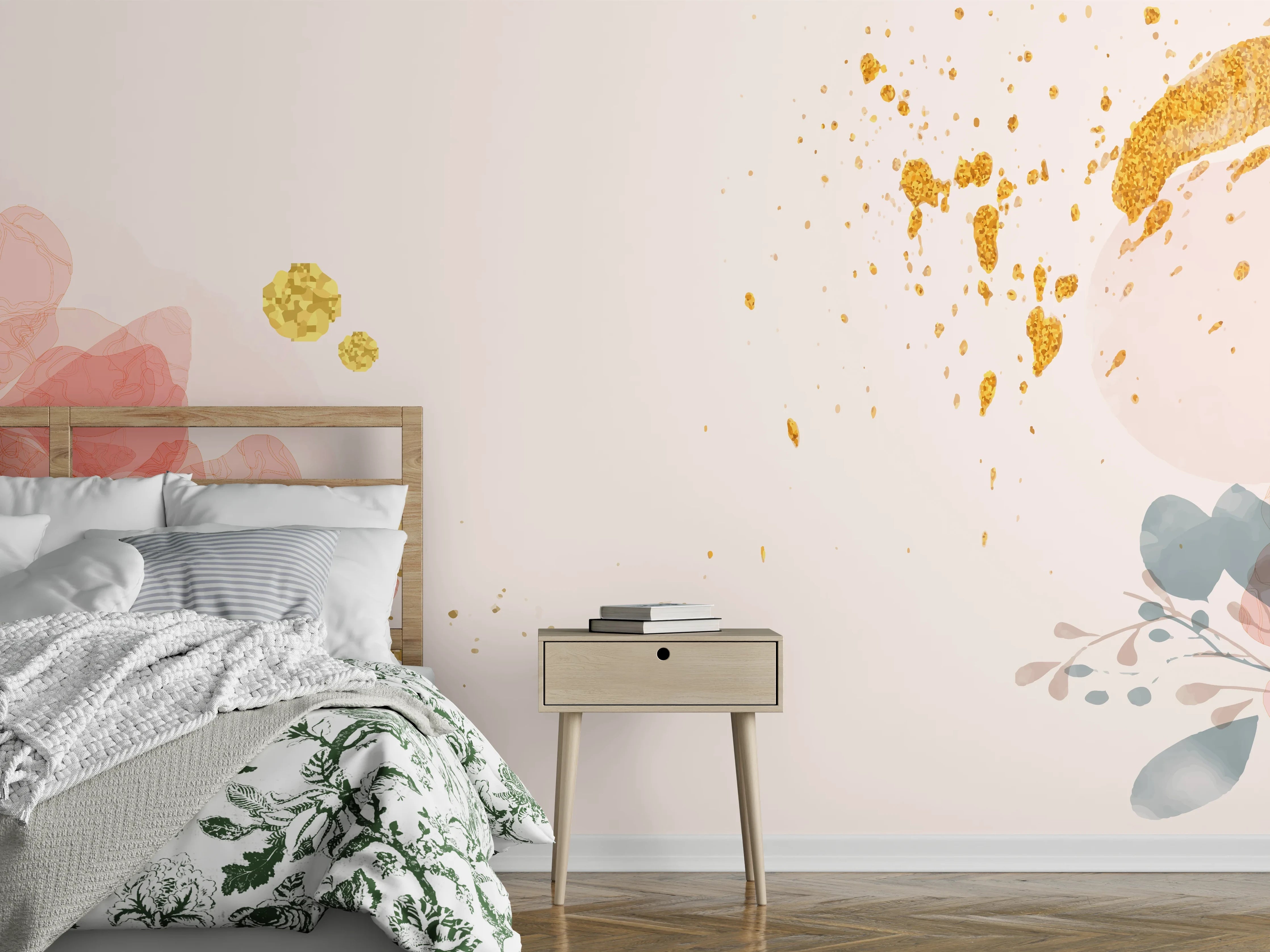 Wandverkleidung Schlafzimmer - Aquarell Blumen Abstrakt