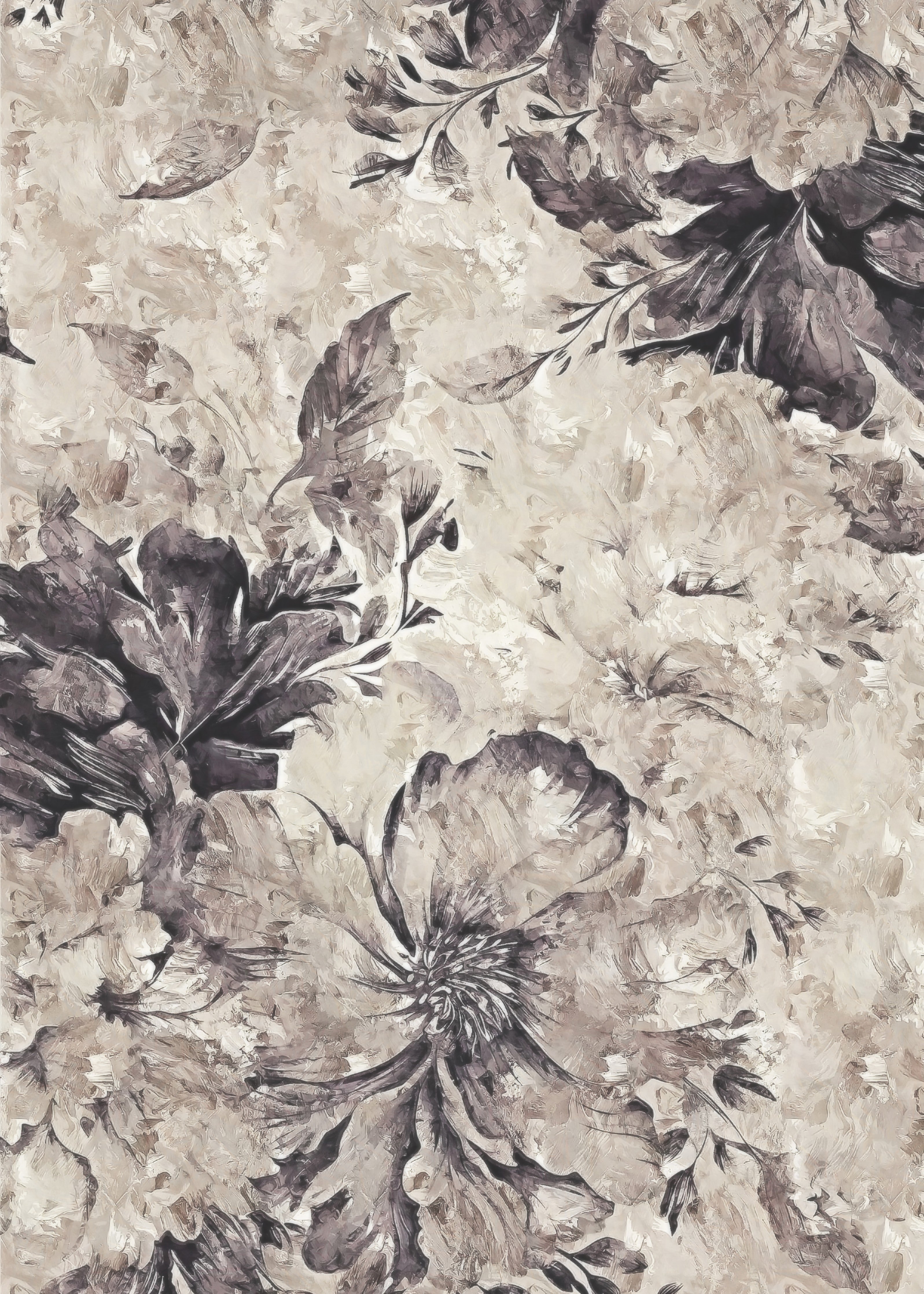 Wandverkleidung Schlafzimmer-Aquarell Blumen Beige Grau Wandbild