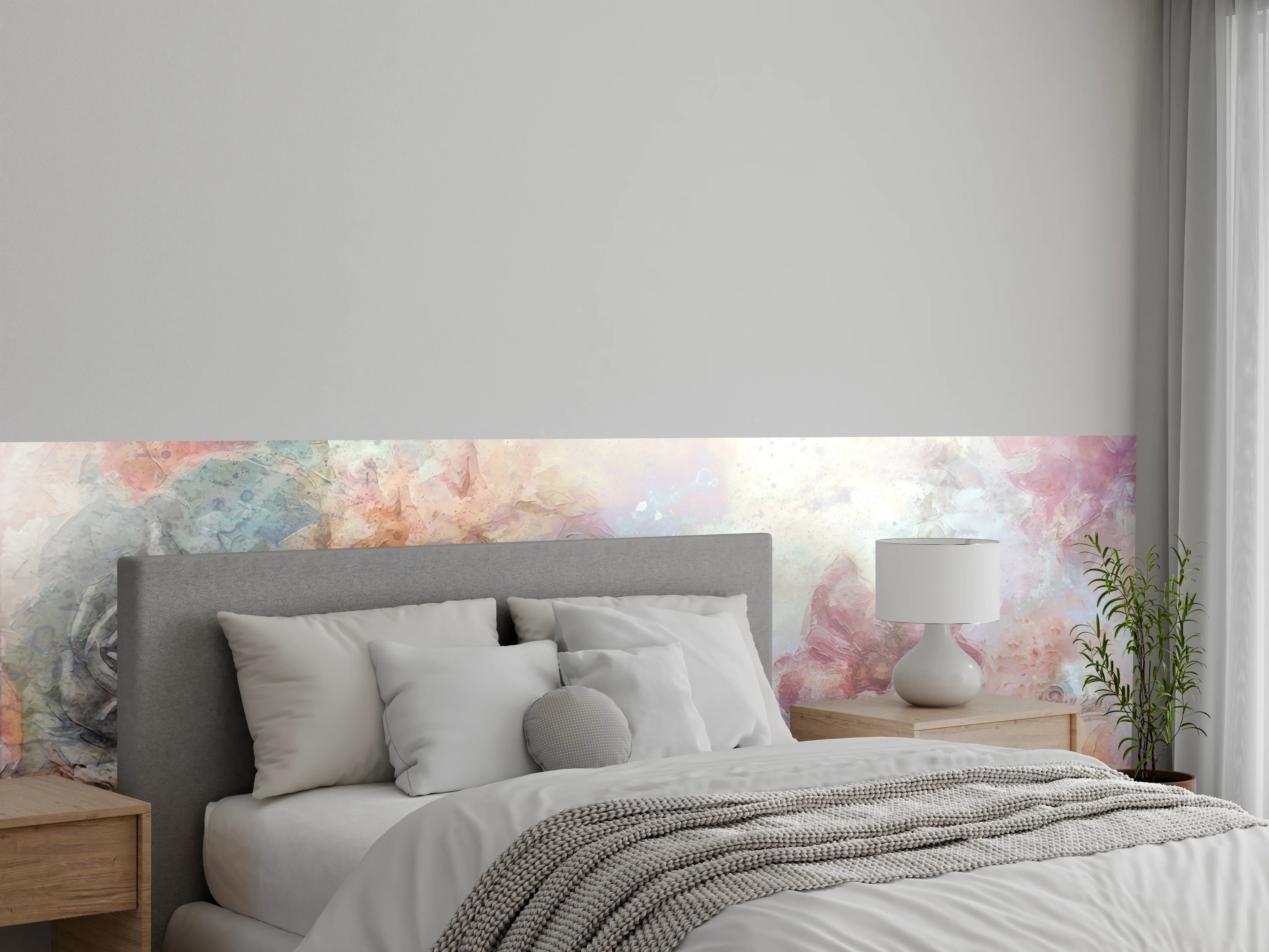 Wandverkleidung Schlafzimmer - Aquarell Blumen Pastell Wandbild