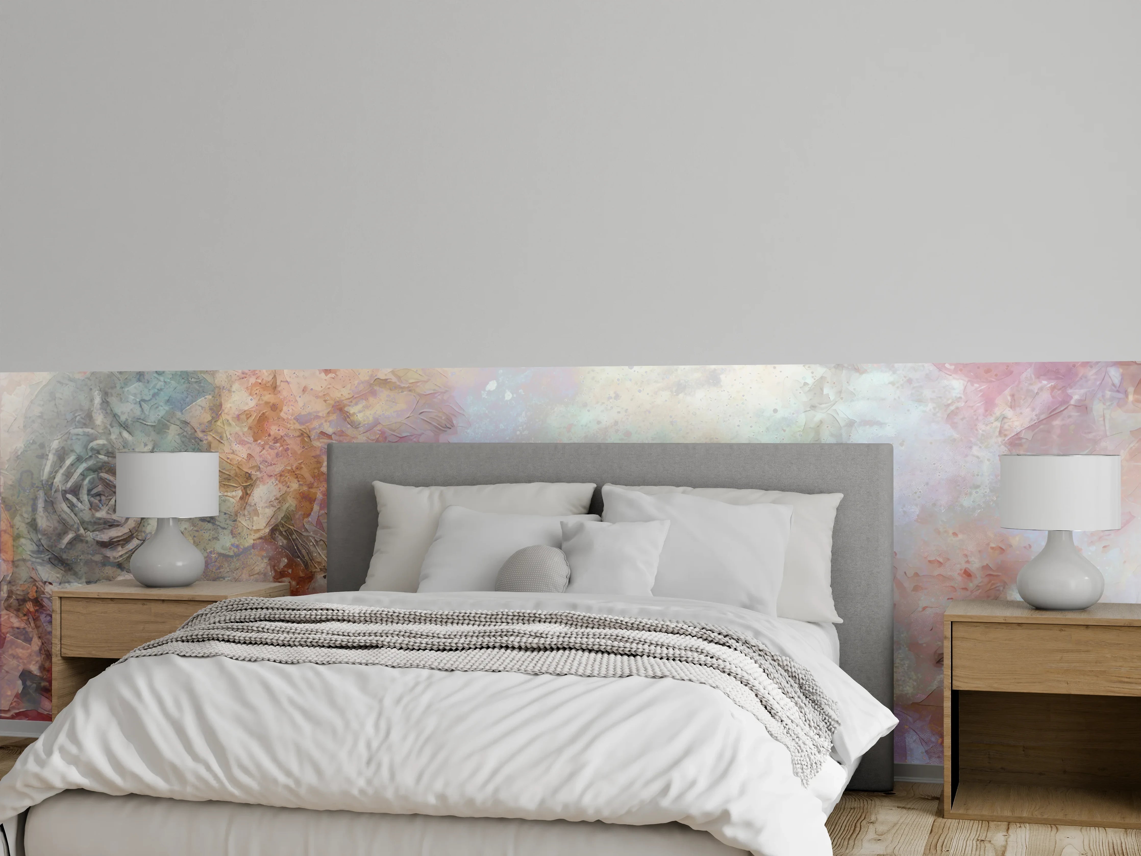 Wandverkleidung Schlafzimmer - Aquarell Blumen Pastell Wandbild