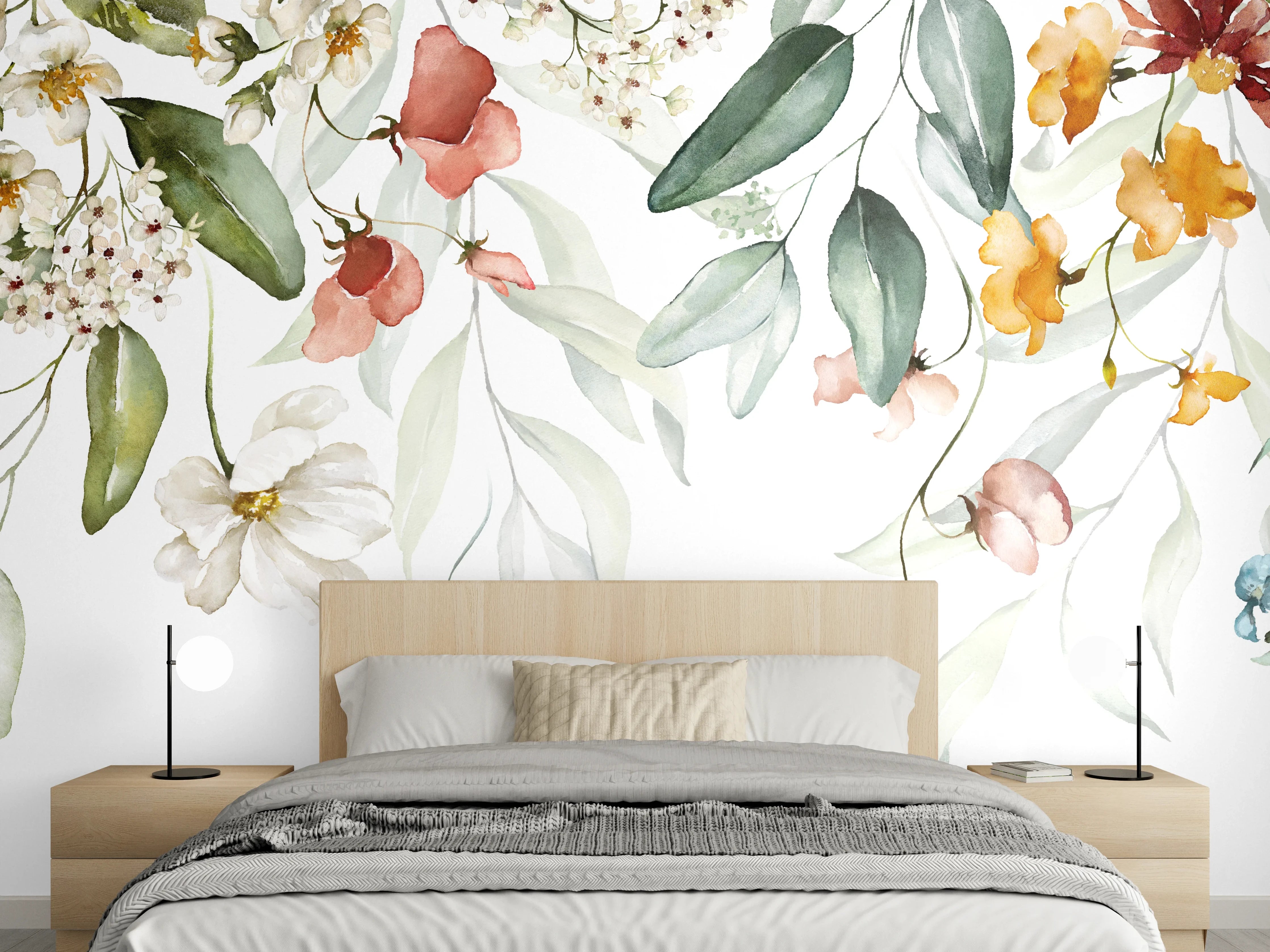 Wandverkleidung Schlafzimmer - Aquarell Blumen Pastell Wanddekor