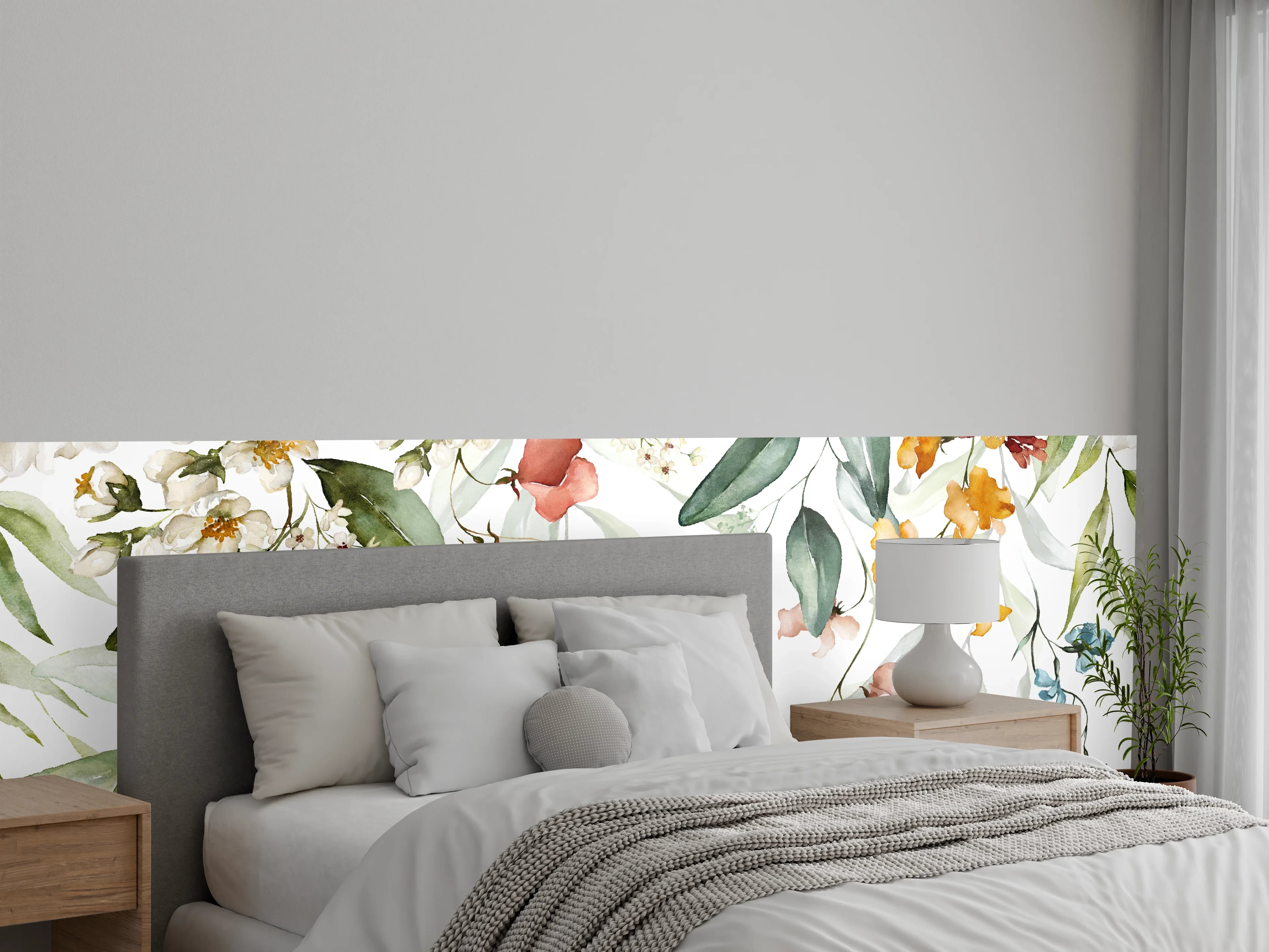 Wandverkleidung Schlafzimmer - Aquarell Blumen Pastell Wanddekor