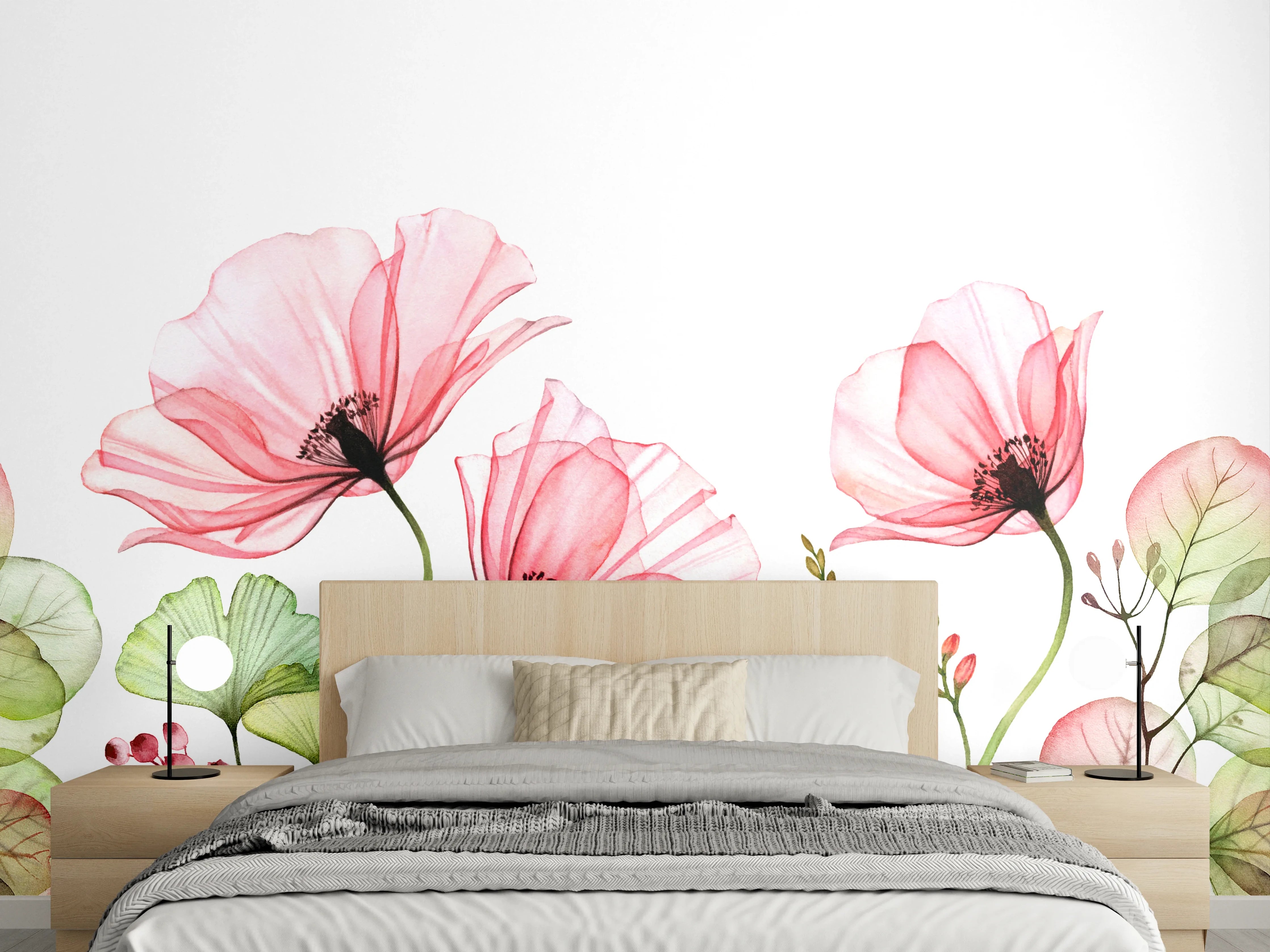 Wandverkleidung Schlafzimmer - Aquarell Blumen rosa Wandbild