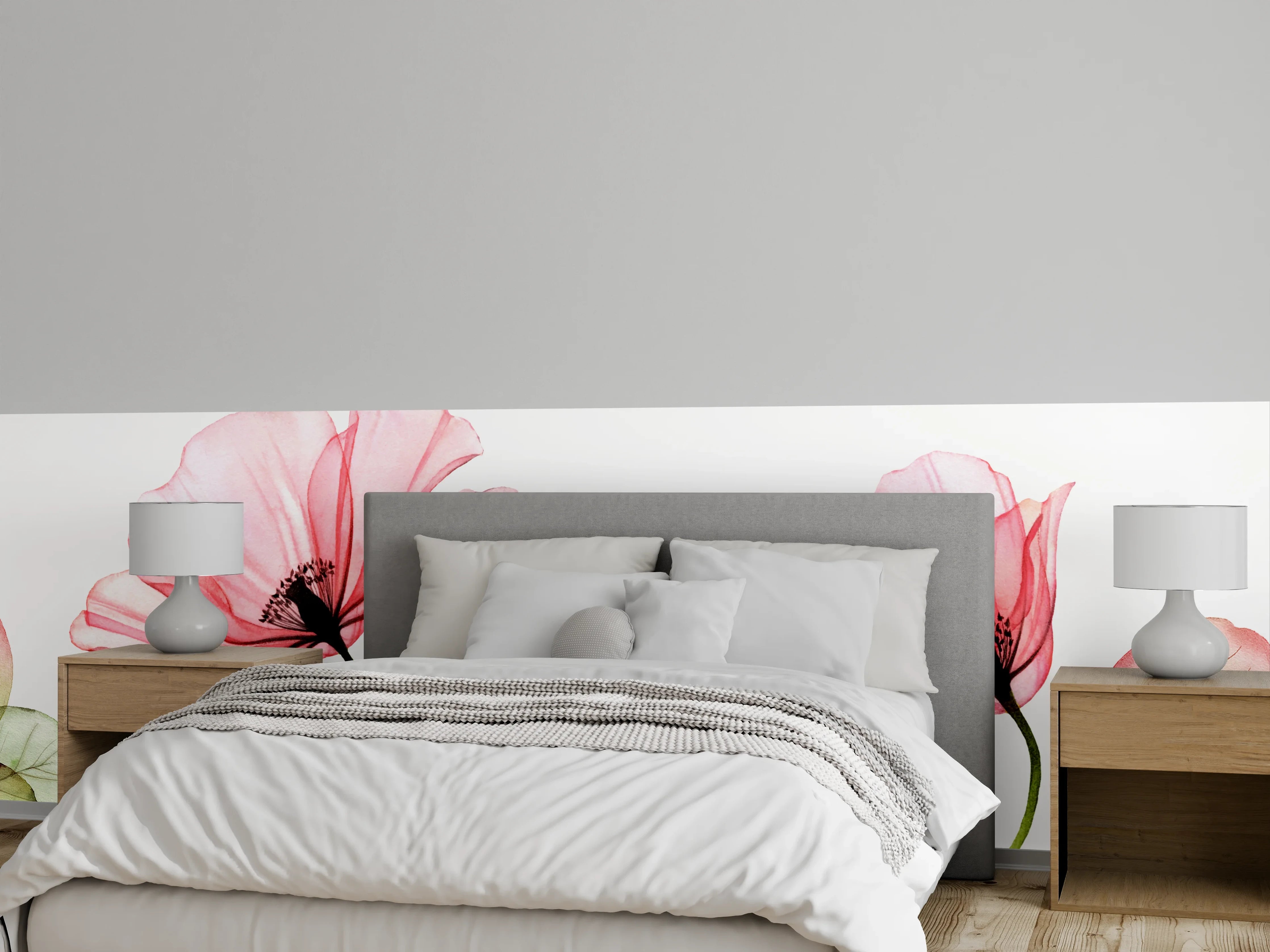 Wandverkleidung Schlafzimmer - Aquarell Blumen rosa Wandbild