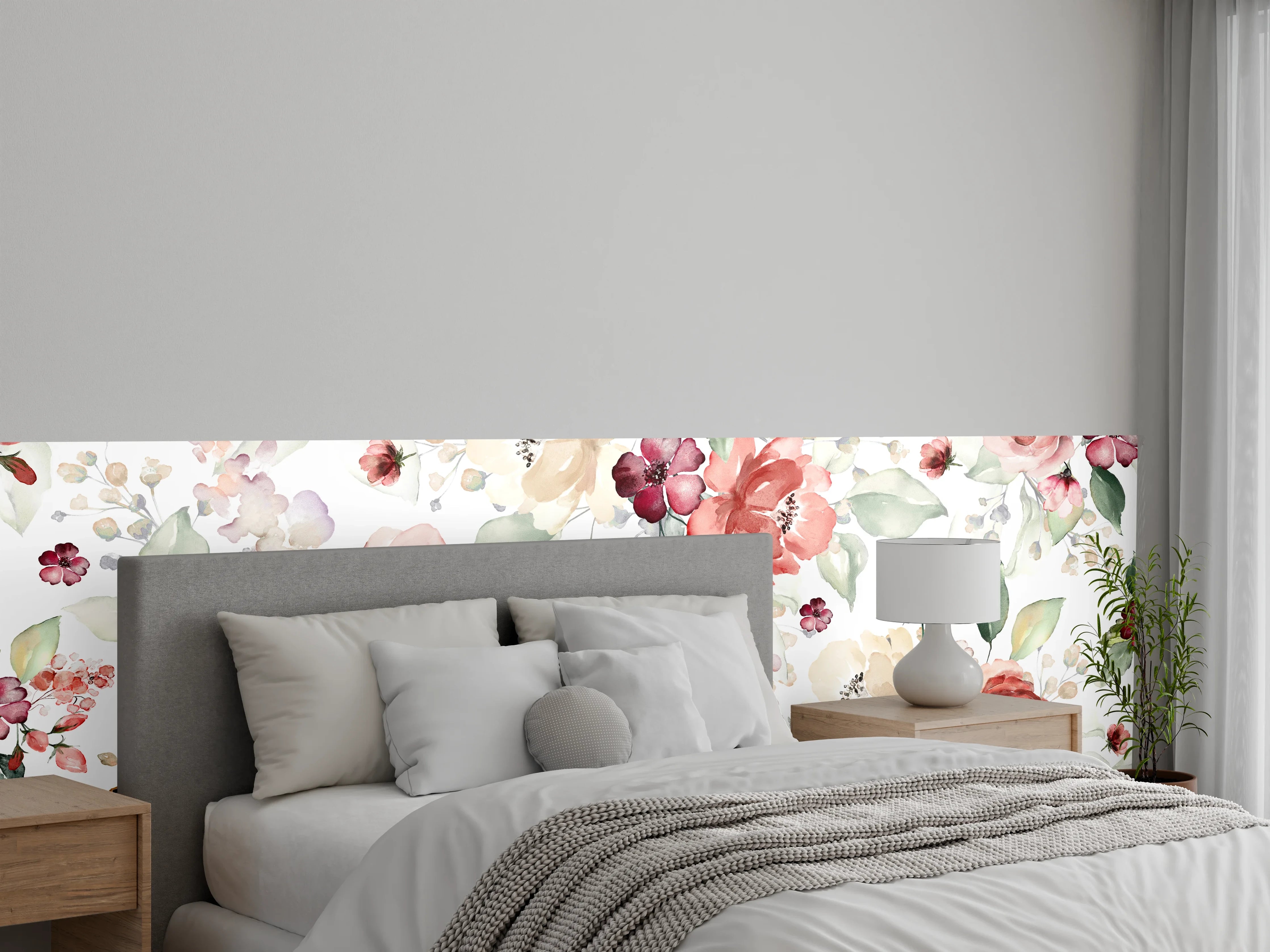 Wandverkleidung Schlafzimmer - Aquarell Blumenmuster Pastell-Romantik