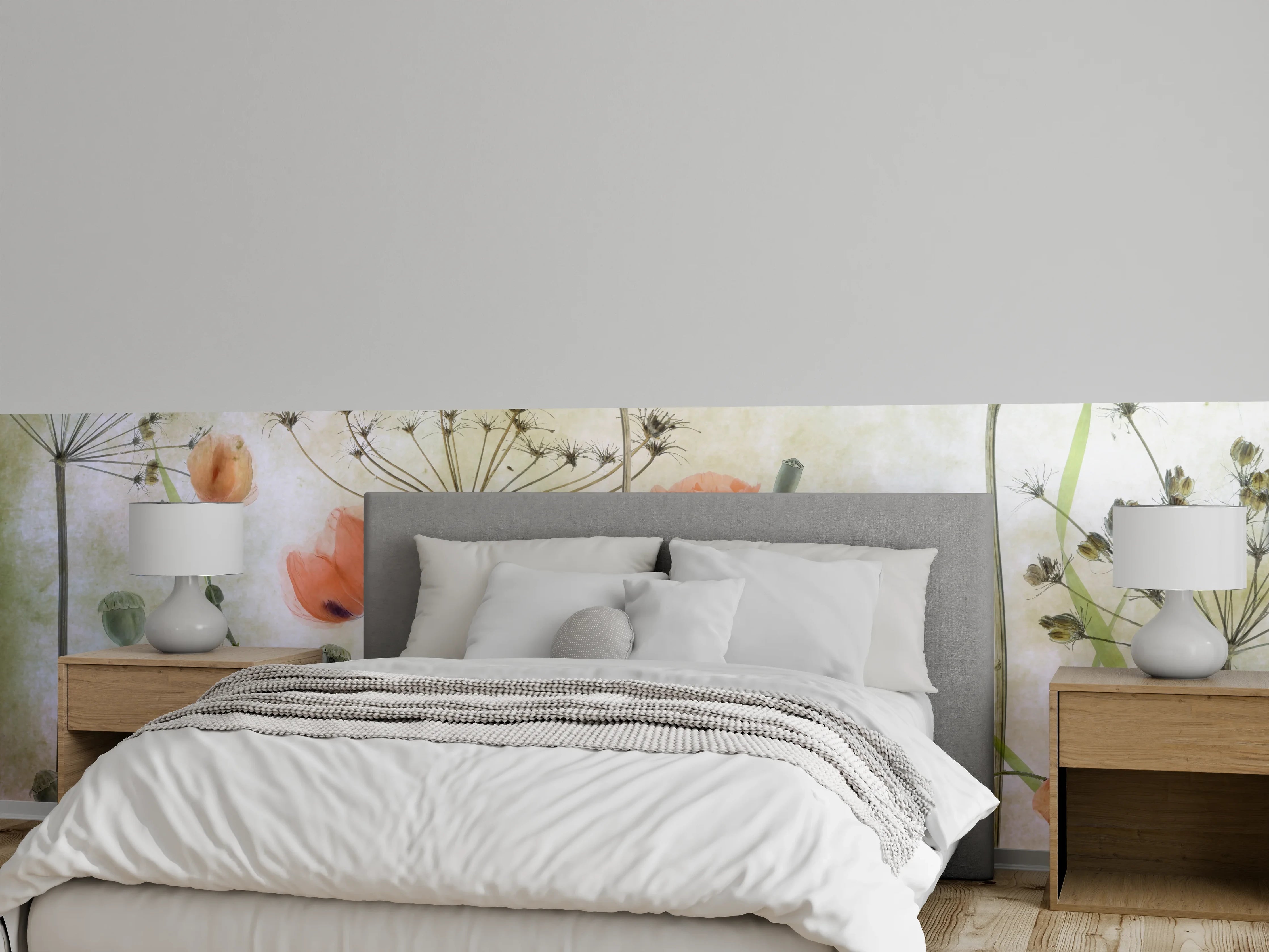 Wandverkleidung Schlafzimmer - Aquarell Blumenwiese zarte Pastellfarben