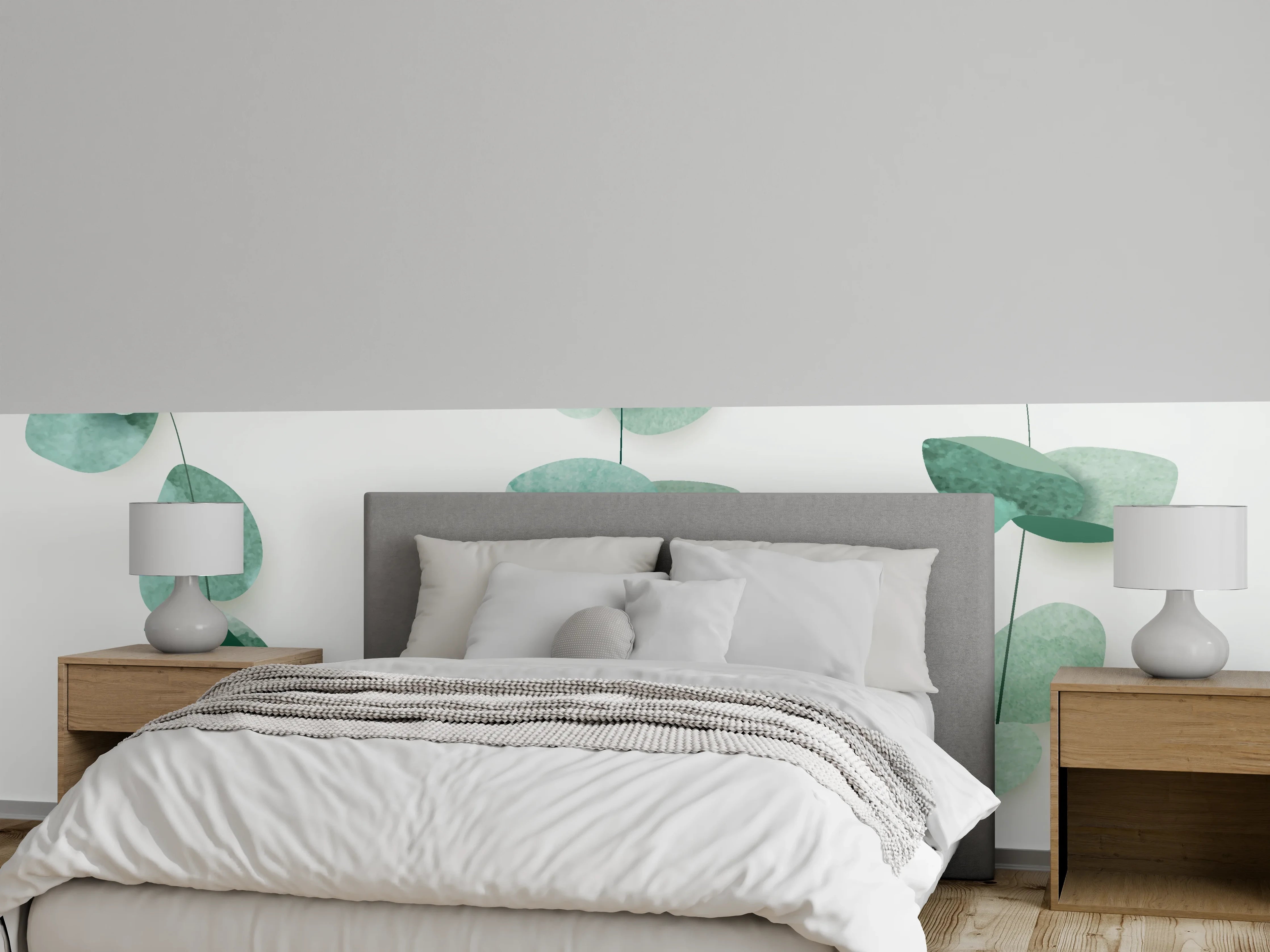 Wandverkleidung Schlafzimmer - Aquarell Eukalyptuszweige modern grün