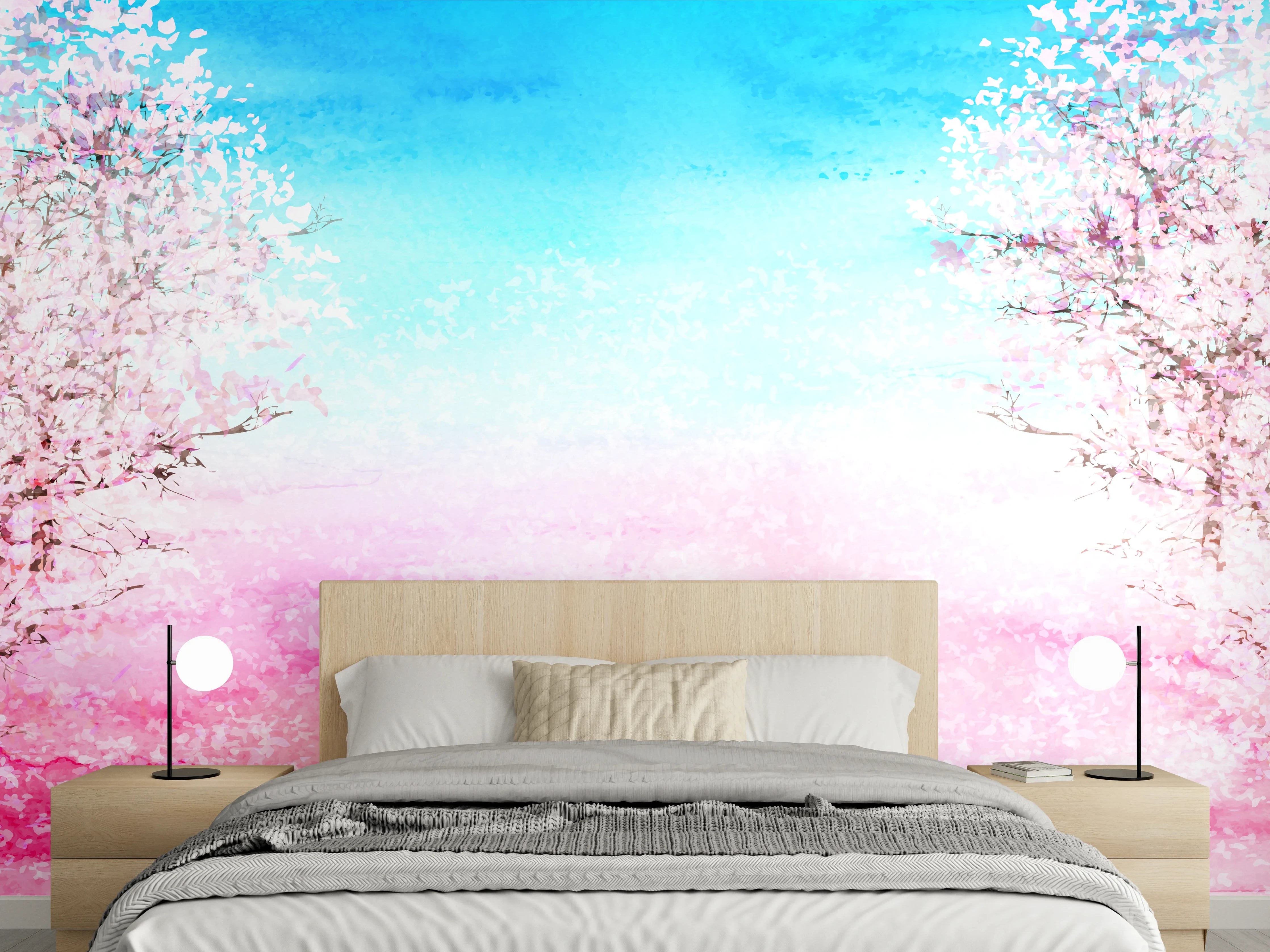 Wandverkleidung Schlafzimmer - Aquarell Frühlingsbaum Rosa