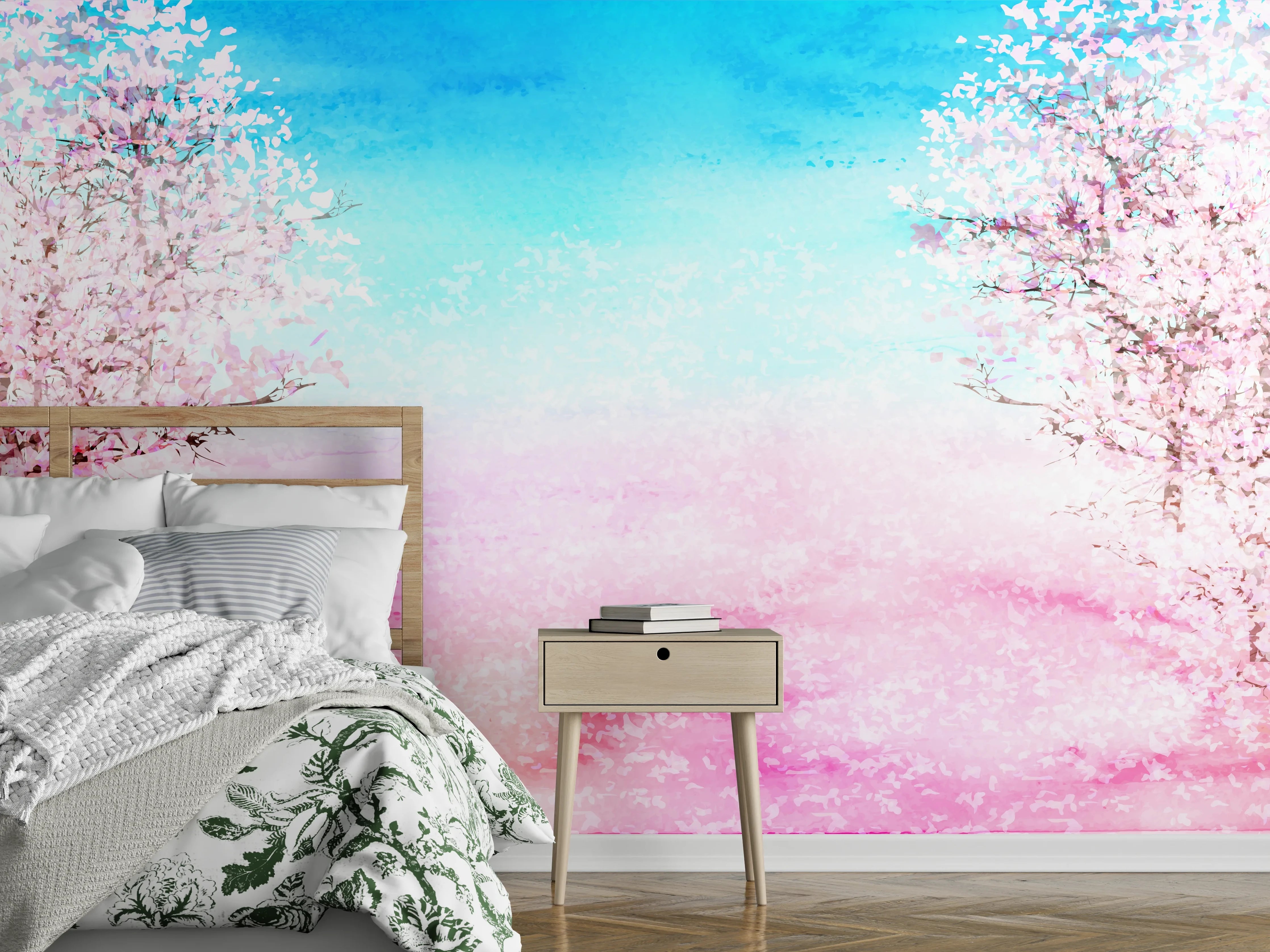 Wandverkleidung Schlafzimmer - Aquarell Frühlingsbaum Rosa