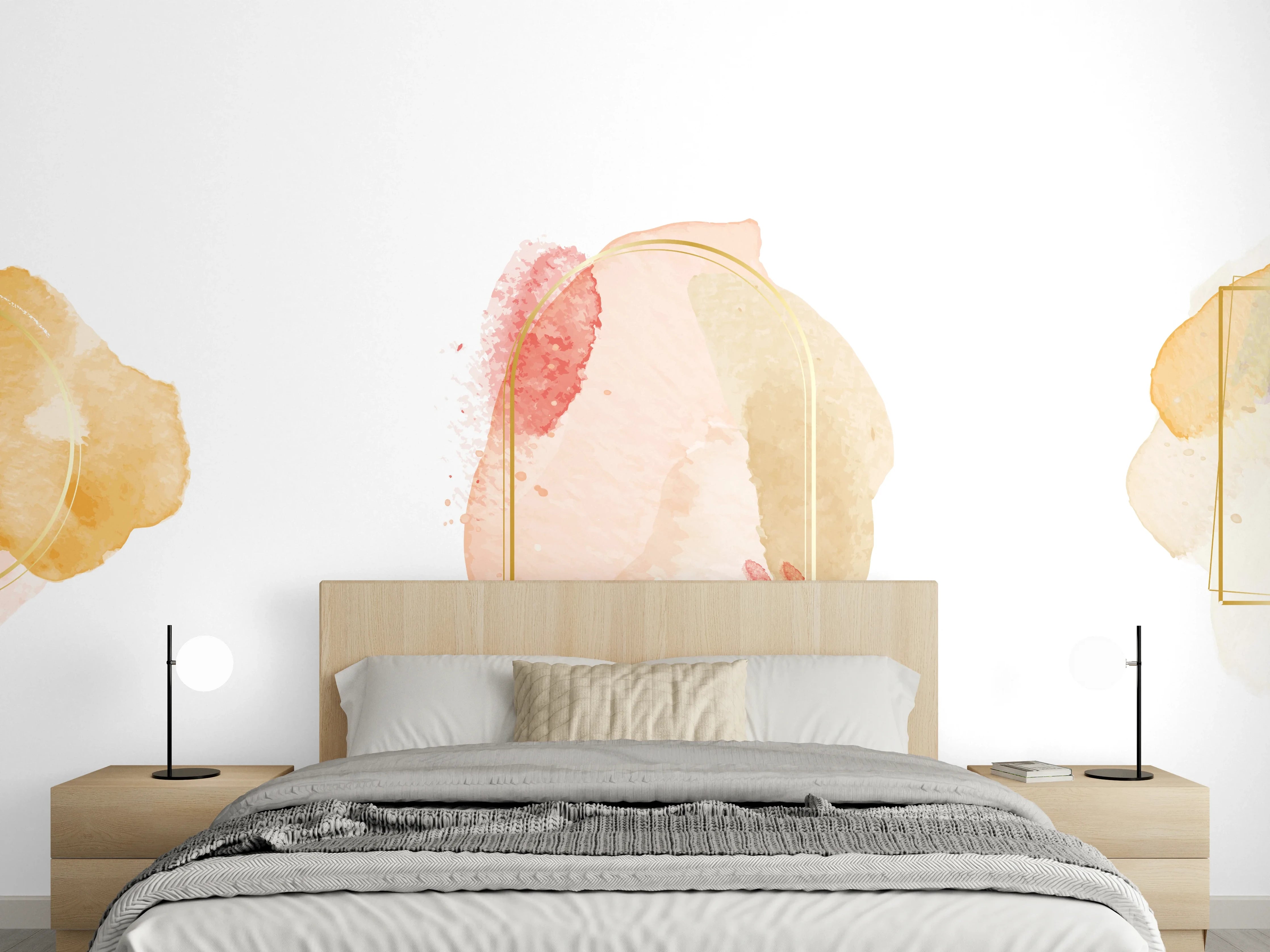 Wandverkleidung Schlafzimmer - Aquarell Gold Rahmen Pastell