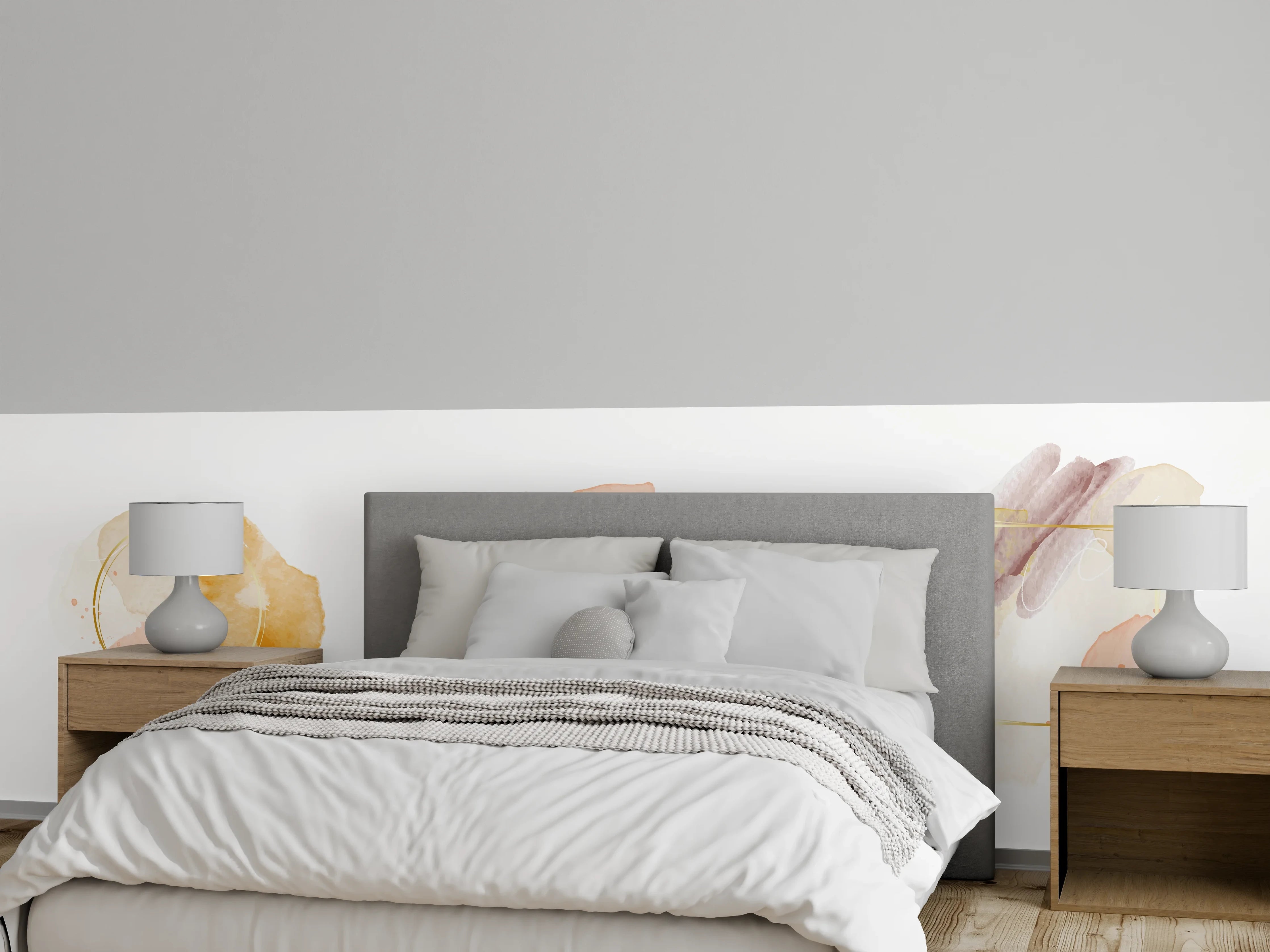 Wandverkleidung Schlafzimmer - Aquarell Gold Rahmen Pastell