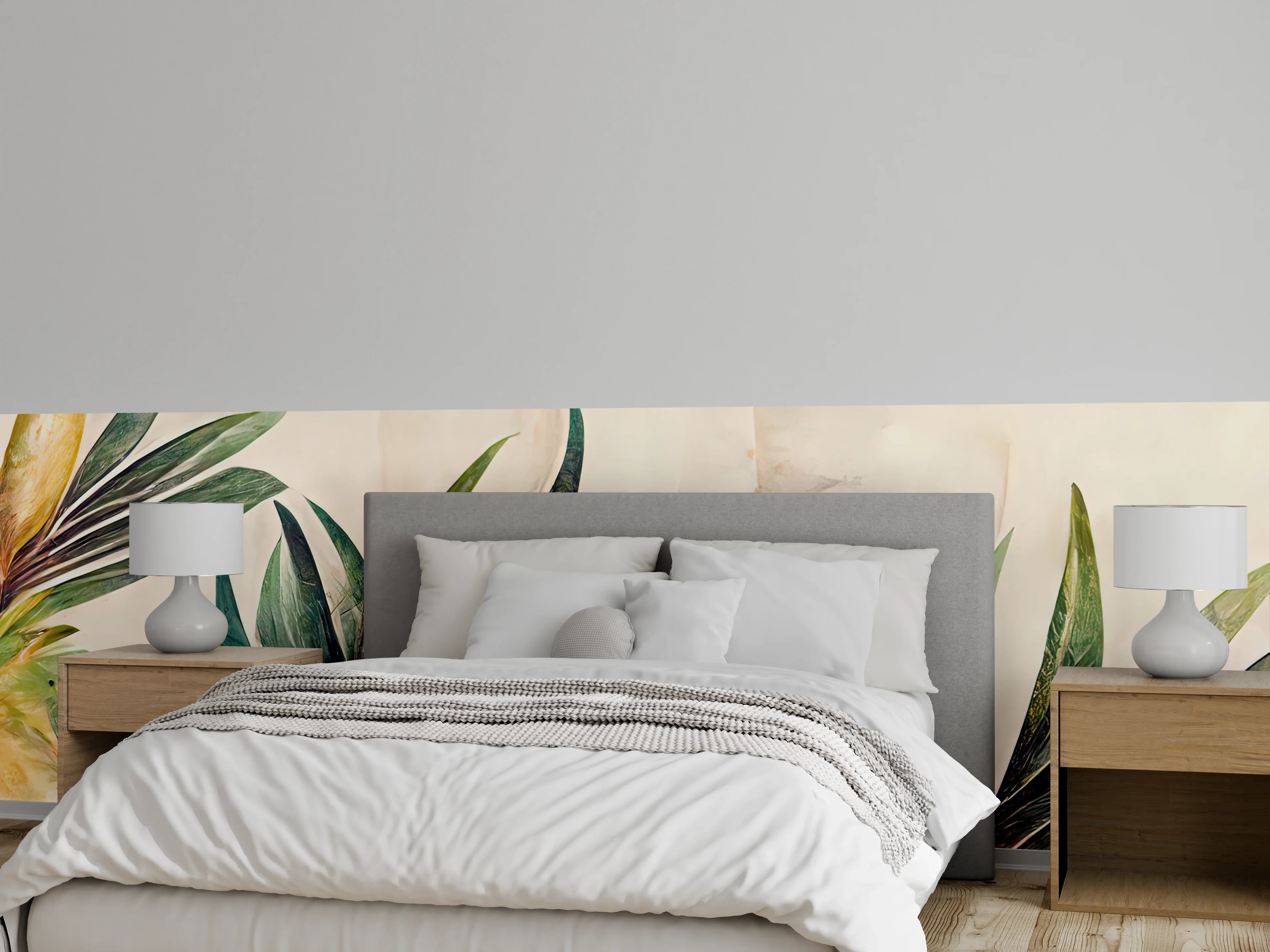 Wandverkleidung Schlafzimmer - Aquarell Palmblätter Wandbild