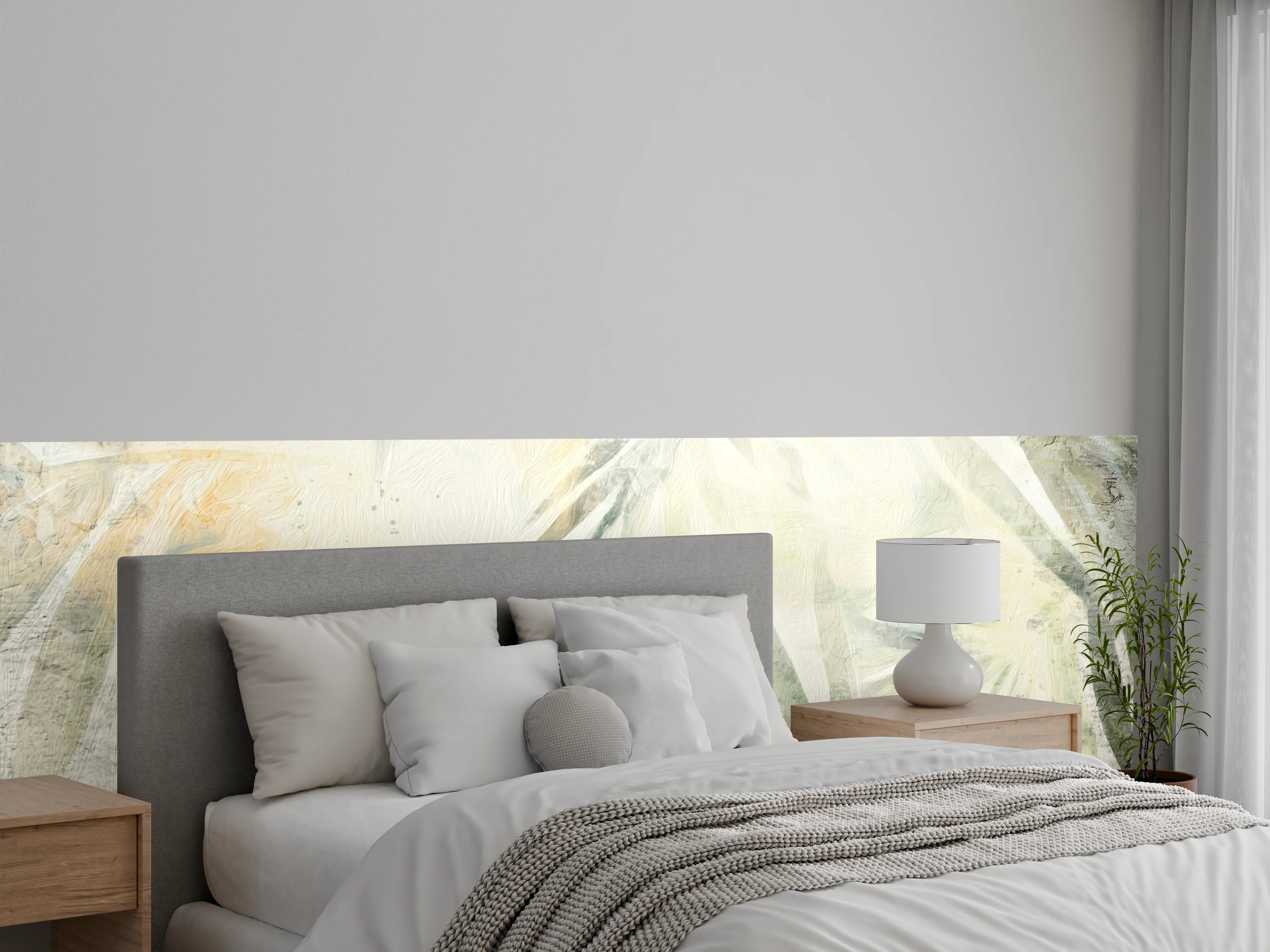 Wandverkleidung Schlafzimmer - Aquarell Palmen Blätter Weiß Beige
