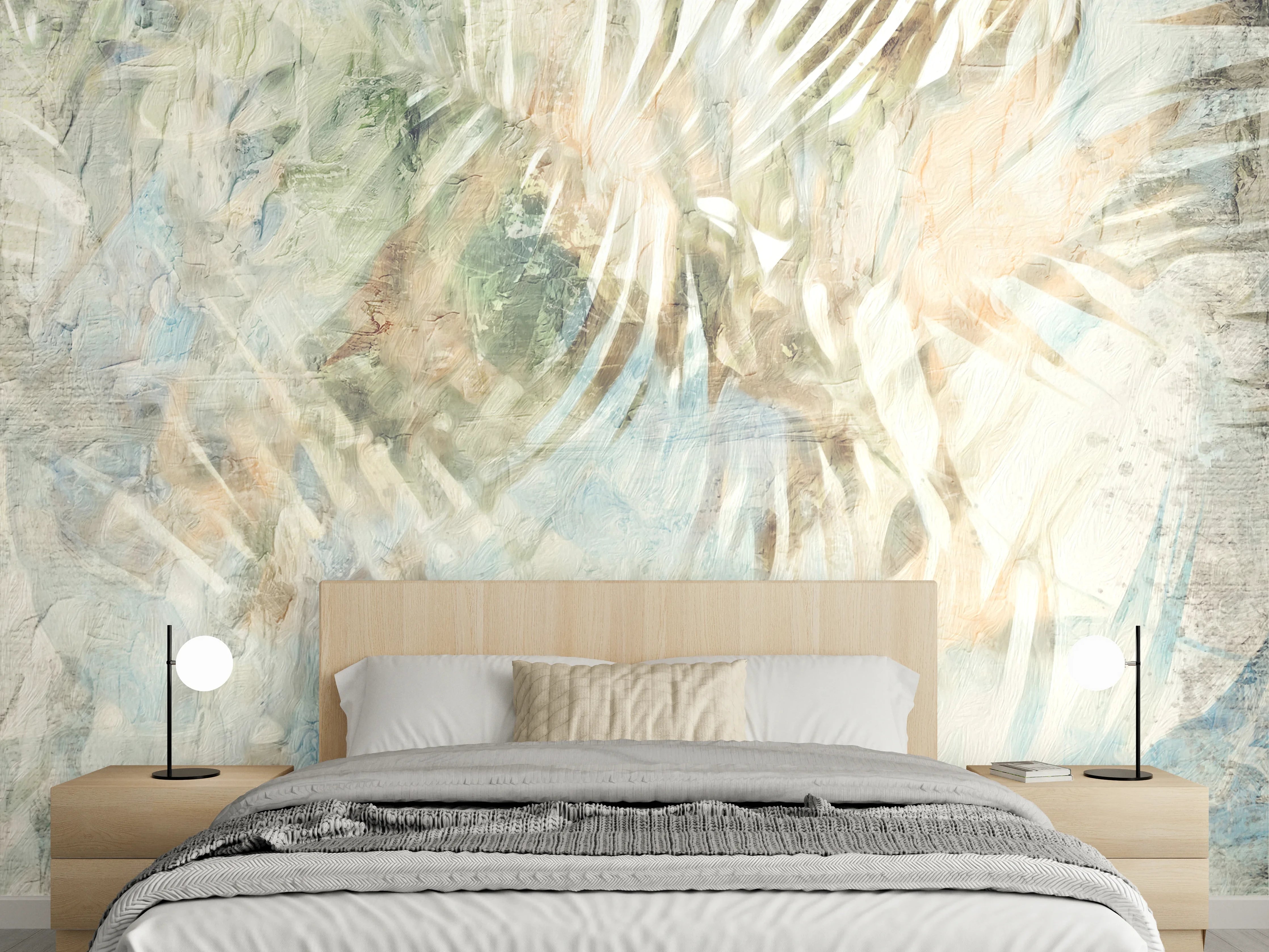 Wandverkleidung Schlafzimmer - Aquarell Palmenblätter Pastell