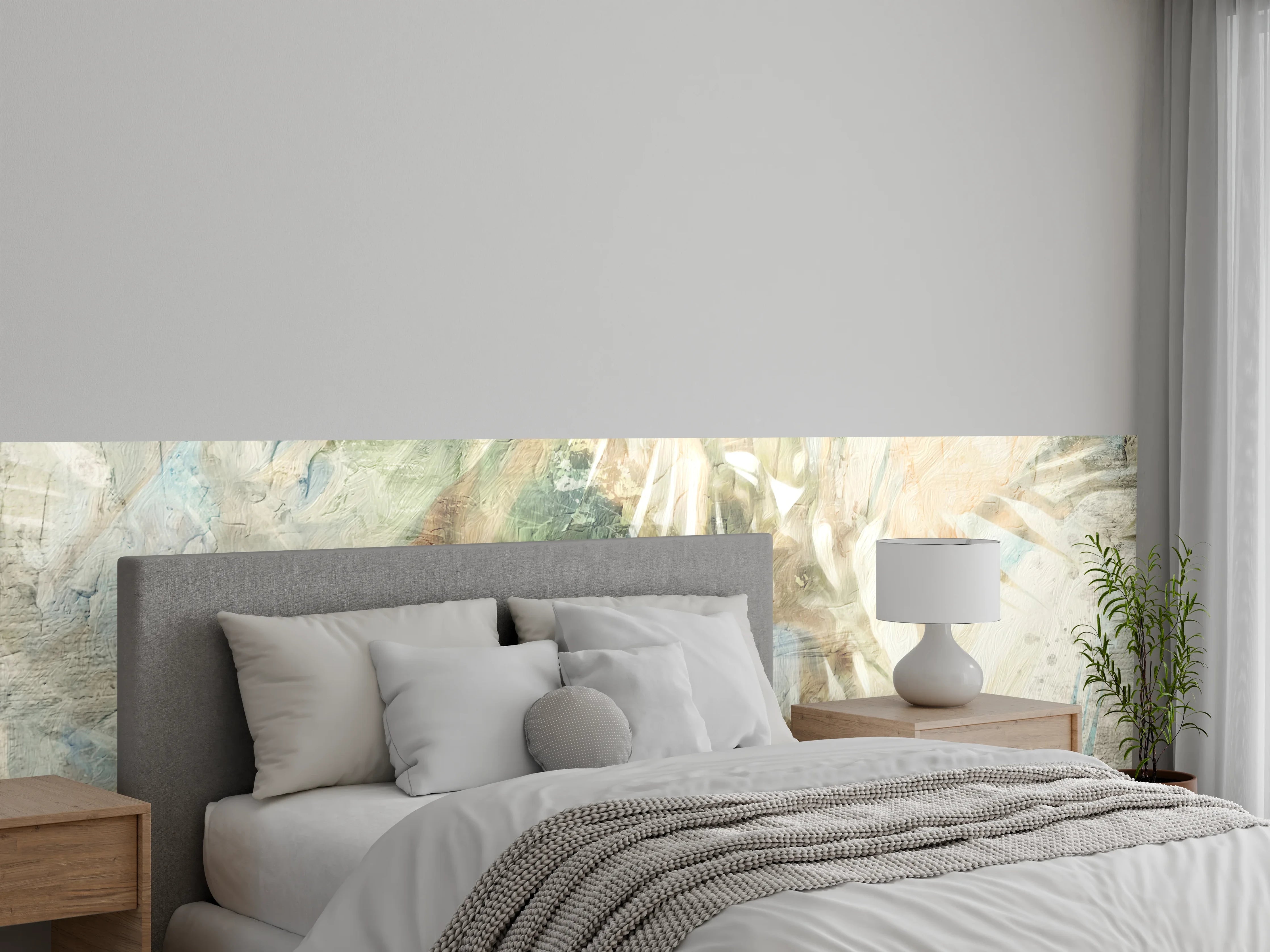 Wandverkleidung Schlafzimmer - Aquarell Palmenblätter Pastell