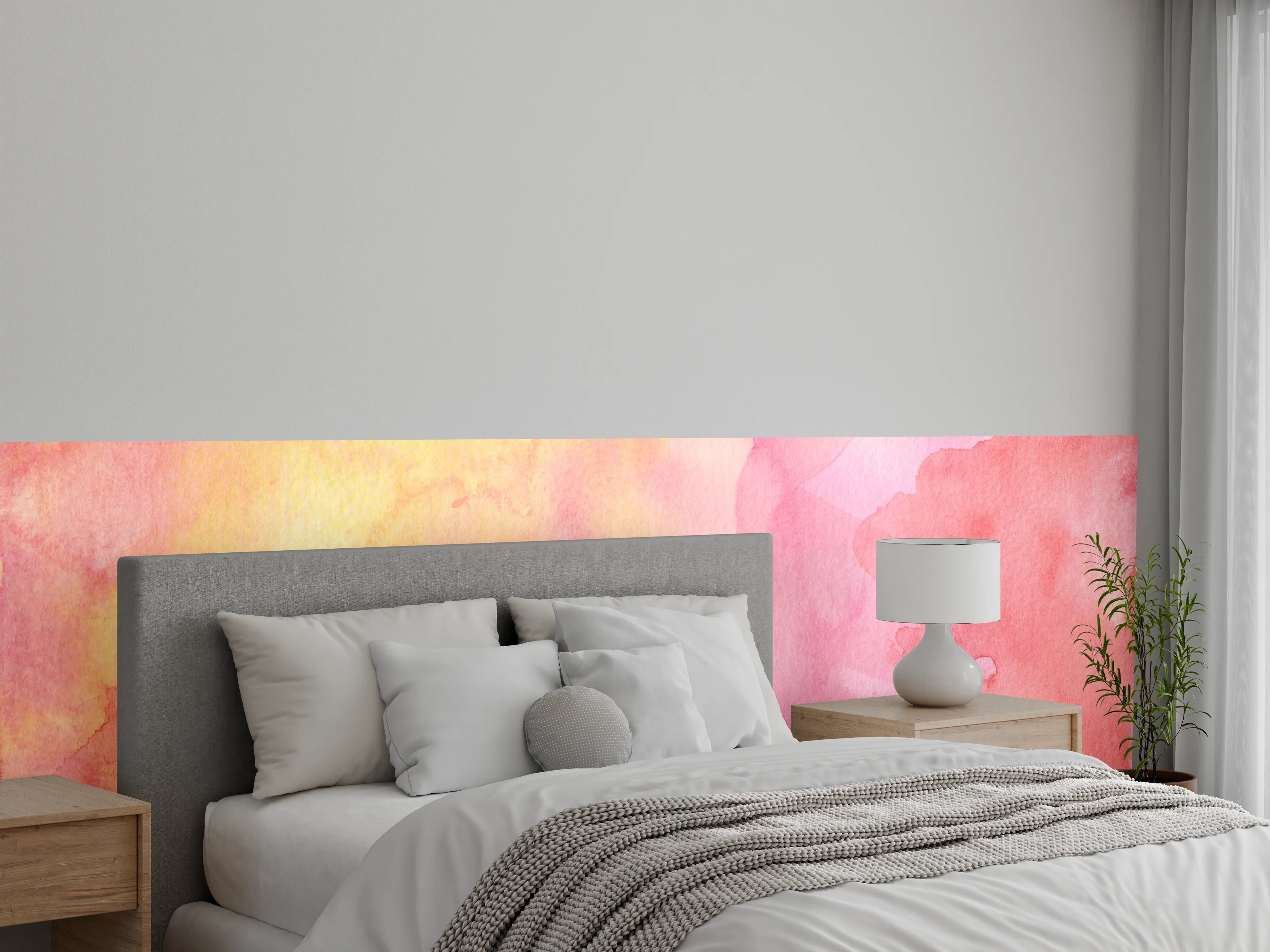 Wandverkleidung Schlafzimmer - Aquarell Rosa Gelb Abstrakt Wandbild